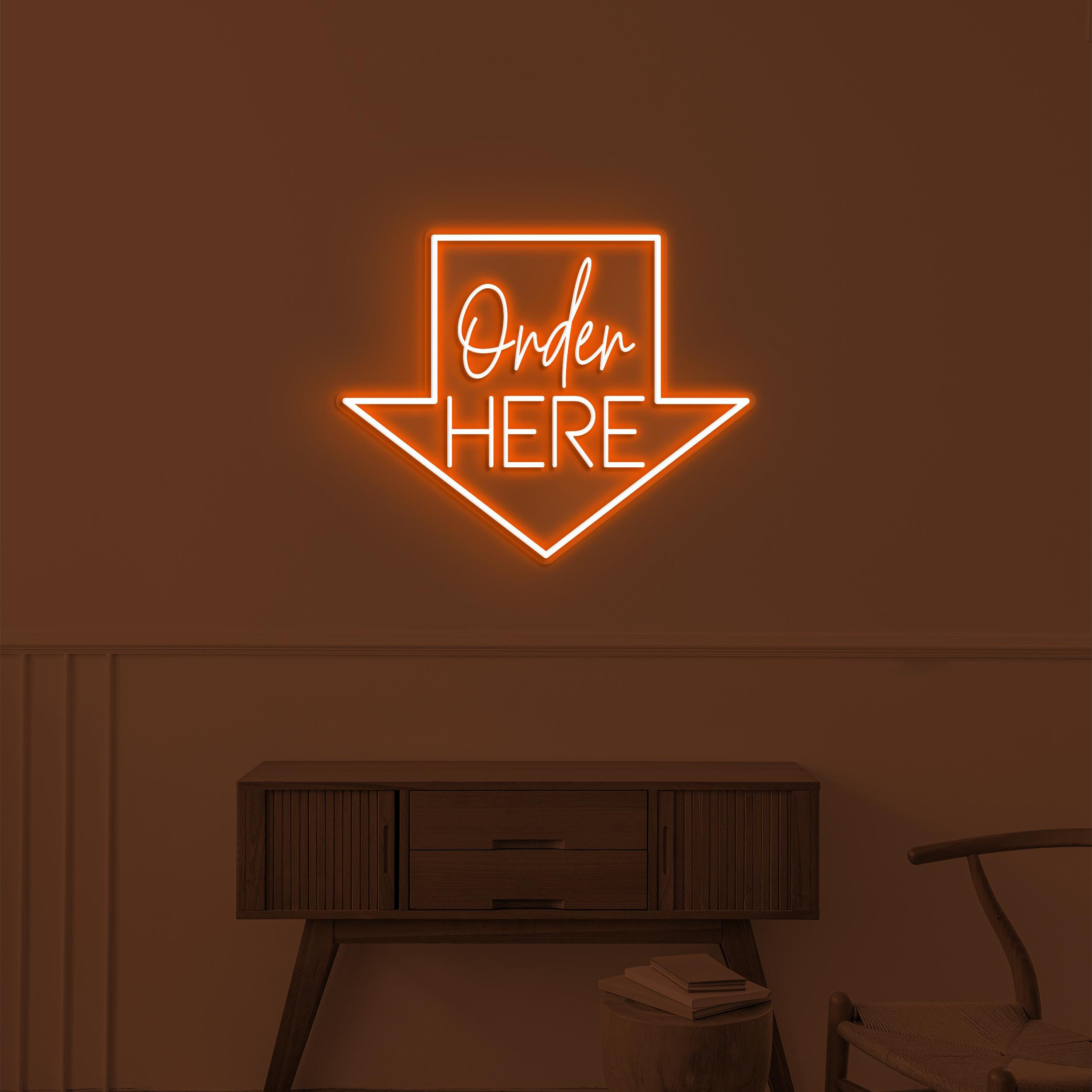 Order Here Neon Sign, Order Here LED Light, Arrow LED Sign, Restaurant Sign, Cafe, Food Shop, Store Decor, Business Art, Order Here Wall Art