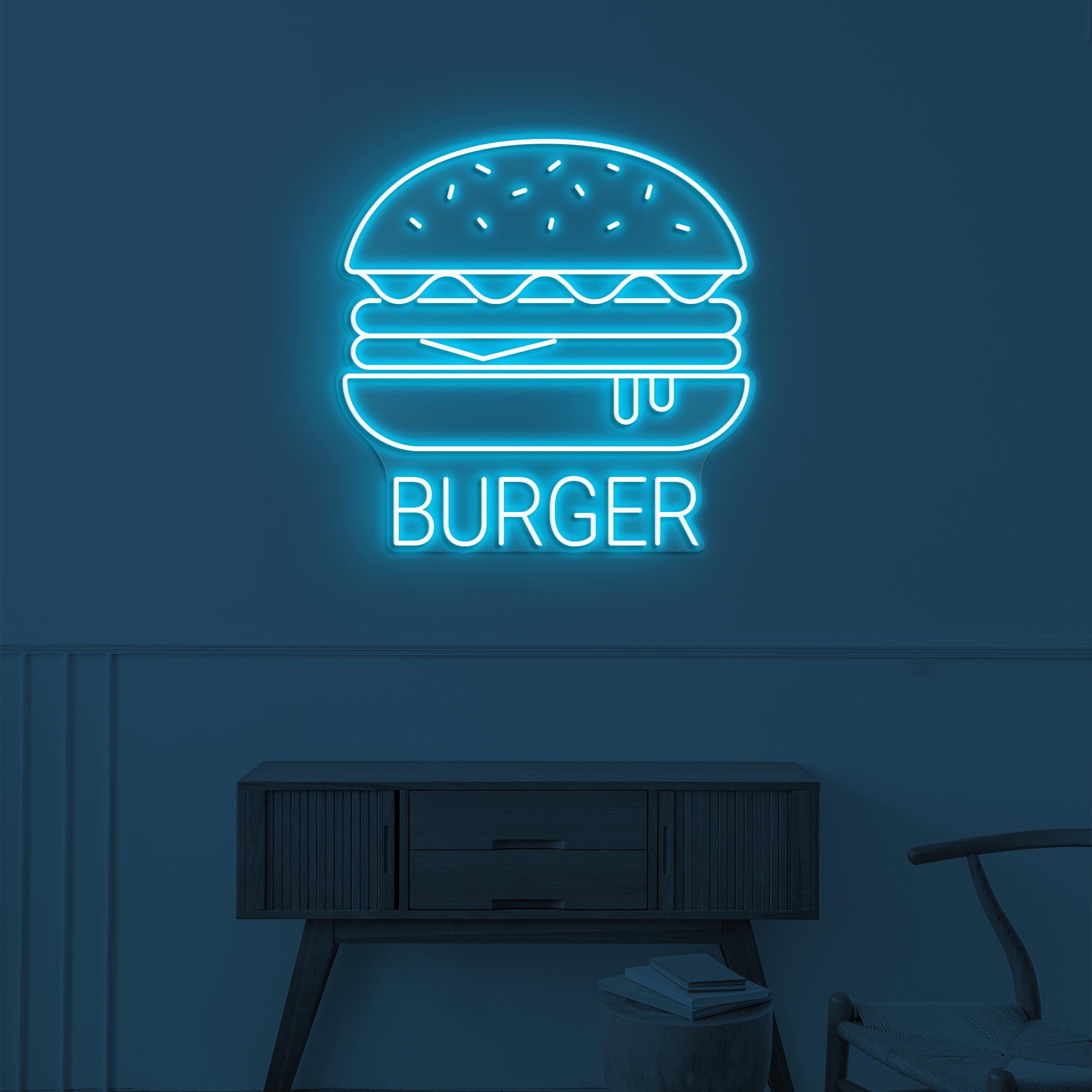 Burger Neon Sign, Hamburger LED Light, Fast Food Restaurant Wall Decor, Burger Lover Gift, Burger Neon Art, Custom Neon Sign, Cafe Wall Art