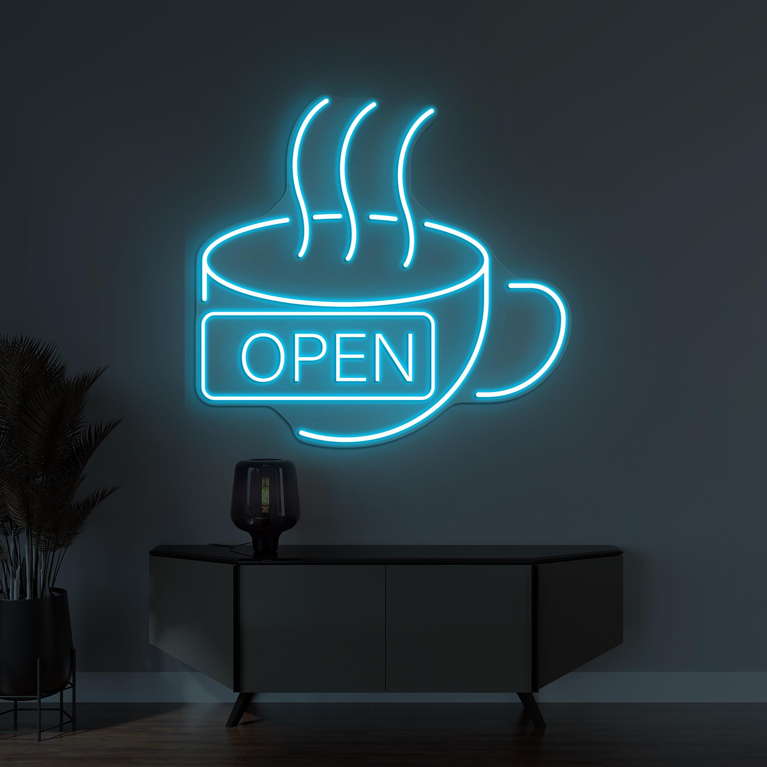 Coffee Neon Sign, Open Coffee LED Light, Flaming Coffee Wall Decor, Open Logo Neon Art, Coffee Shop Wall Decor, Cafe Bar Sign, Coffee Lover