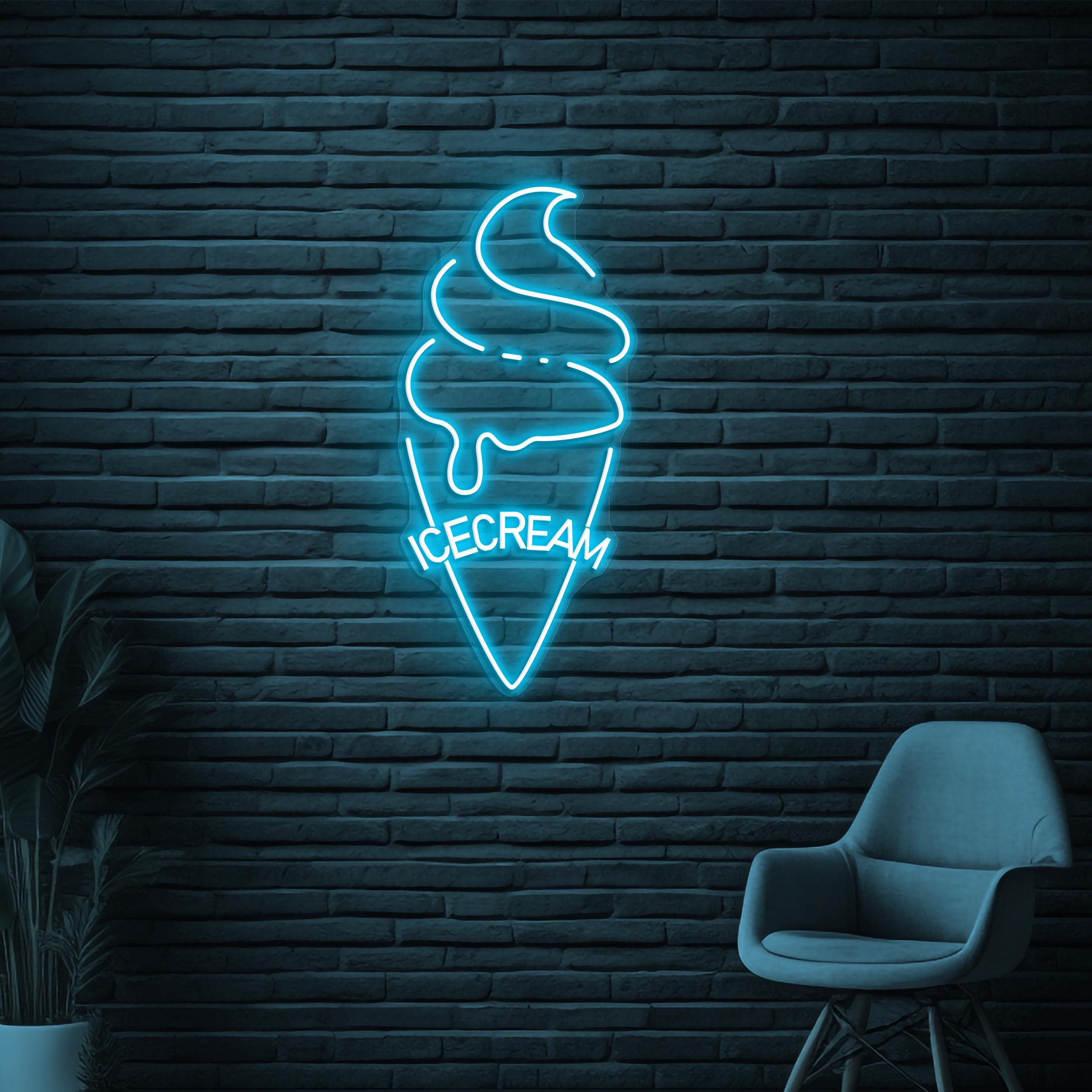 Ice Cream Neon Sign, Cone Ice Cream LED Light, Ice Cream Logo Wall Art, Ice Cream Shop Decor, Sweet Treat Wall Art, Decor for Dessert Spot