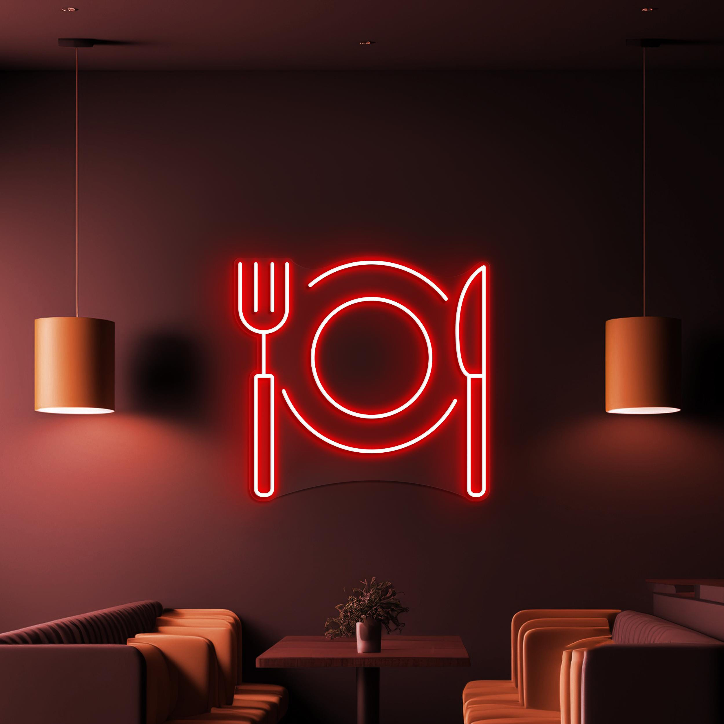 Fork Plate Knife Neon Sign, Fork Plate Knife LED Light, Food Shop Wall Decor, Kitchen Wall Art, Restaurants Neon Light, Dinner Time Neon Art
