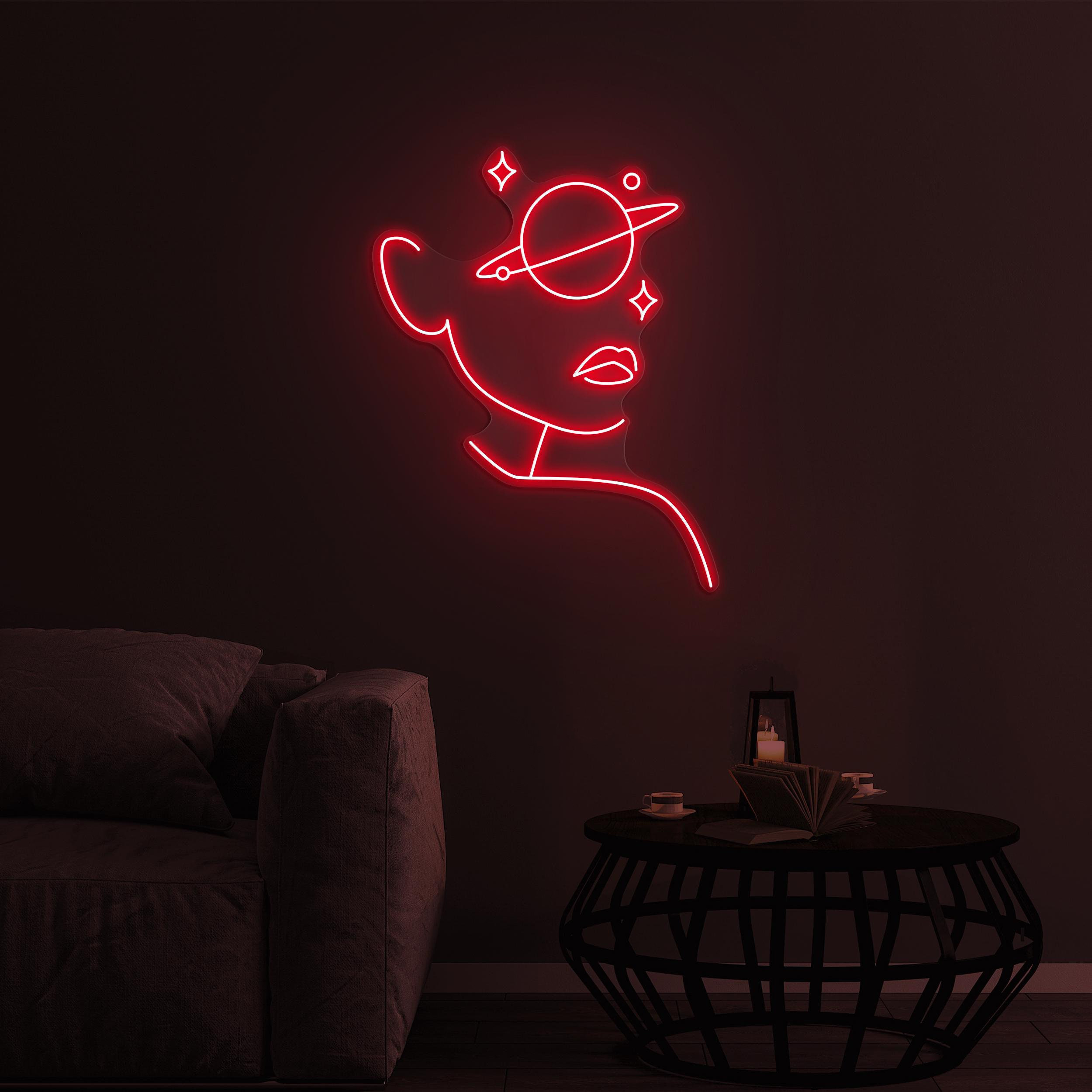 Woman with Planet Eye Neon Sign, Planet Girl Eye LED Sign, Beauty Club Wall Decor, Girl Face With Planet Decor, Home Wall Decor, Cosmic Neon