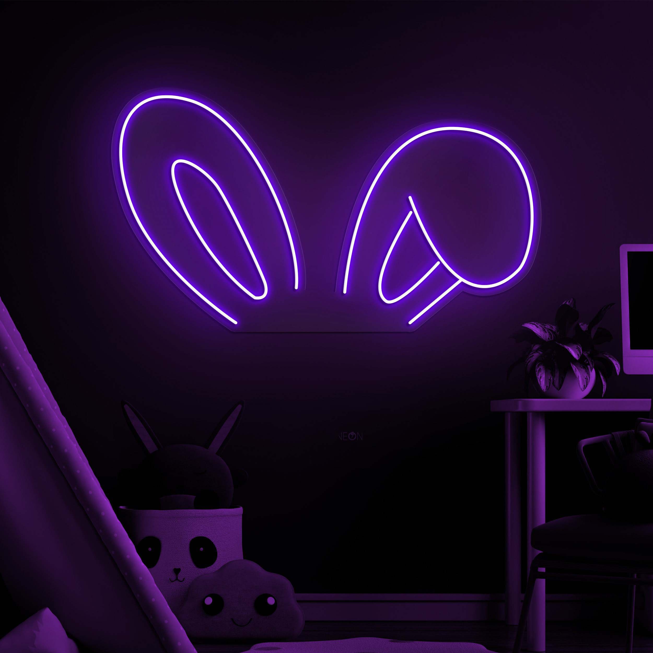 Bunny Ear Neon Sign, Cute Animal Neon Light, Bunny Ears Wall Decor, Personalized Gifts, Ideal for Kids'Rooms, Parties, Photography Backdrops