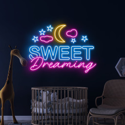 Sweet Dreaming Neon Sign, Moon Star Neon Light, Kid's Room Bedroom Decor, Led Night Light, Wedding Bar Business Wall Decor, Unique Gift Idea