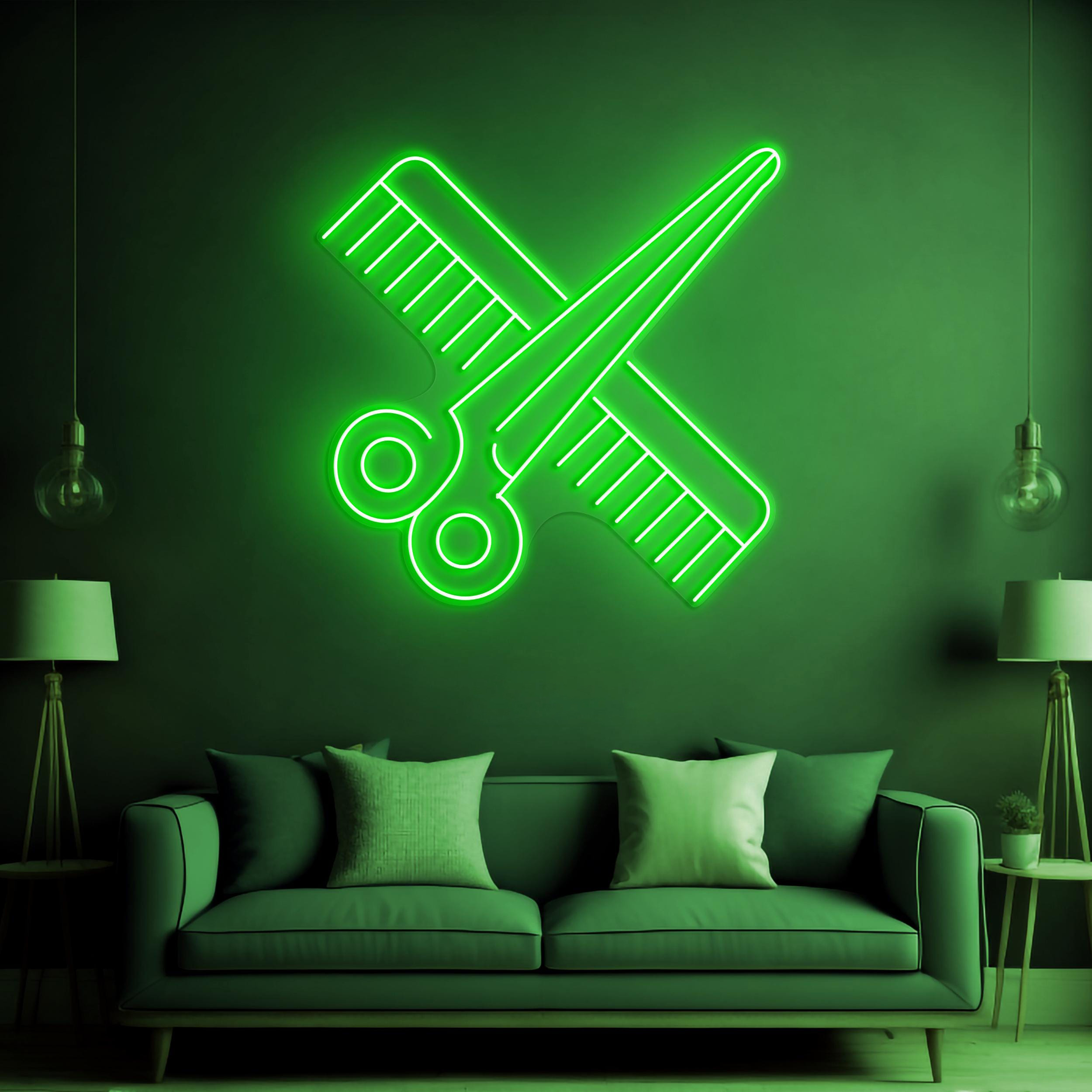 Scissors and Comb Neon Sign, Scissors and Comb LED Light, Hairdressing Tools LED Neon Art, Barber Shop Decor, Salon decor, Business Neon Art