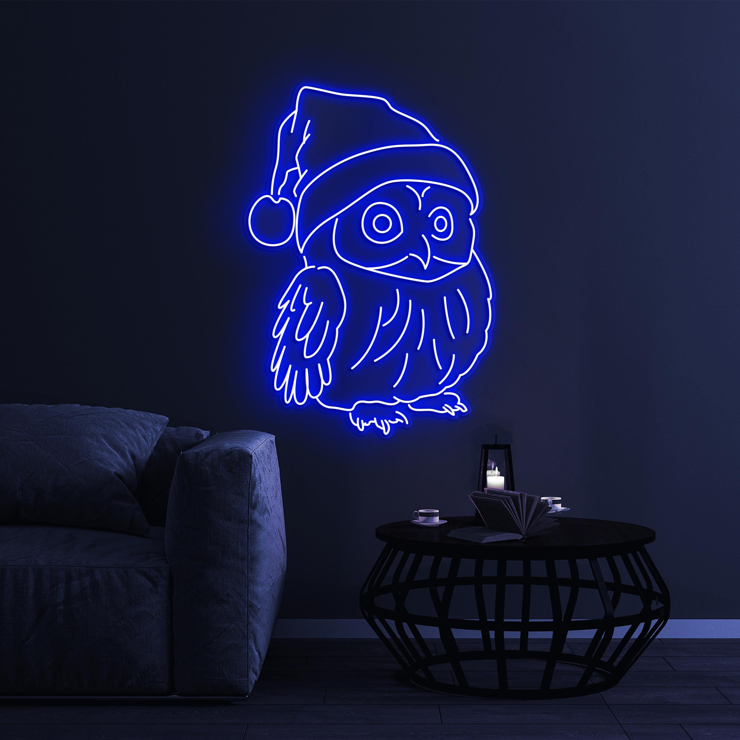 Christmas Owl Neon Sign, Christmas Owl LED Light, Owl Wall Decor, Birds Shop Wall Art, Custom Neon Sign, Christmas Decor, Owl Santa Hat Sign