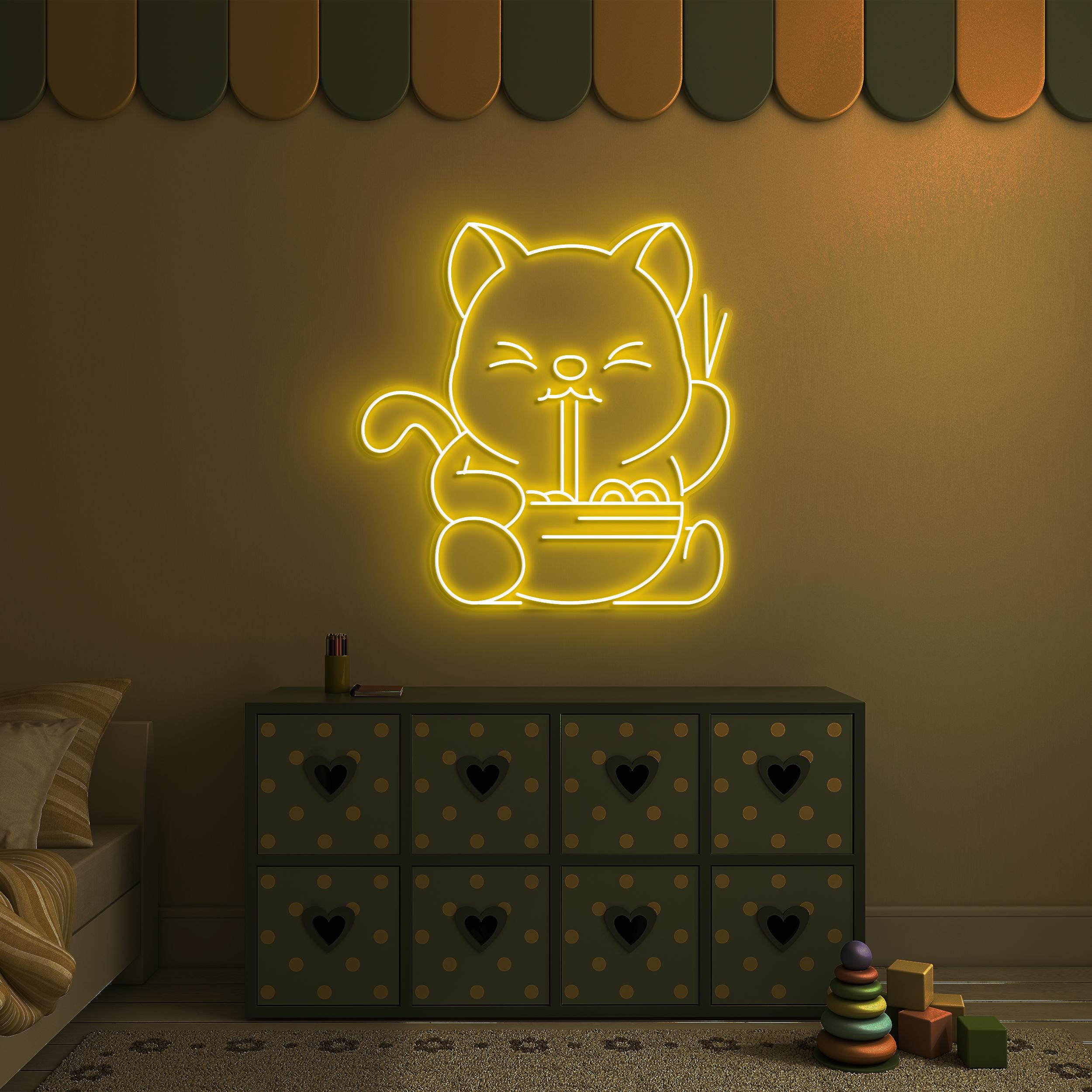 Cat Eating Ramen Neon Sign, Cat Eating Ramen LED Light, Cat Eating Ramen Wall Art, Cat Japanese Noodle LED Decor, Kitchen Anime Wall Decor