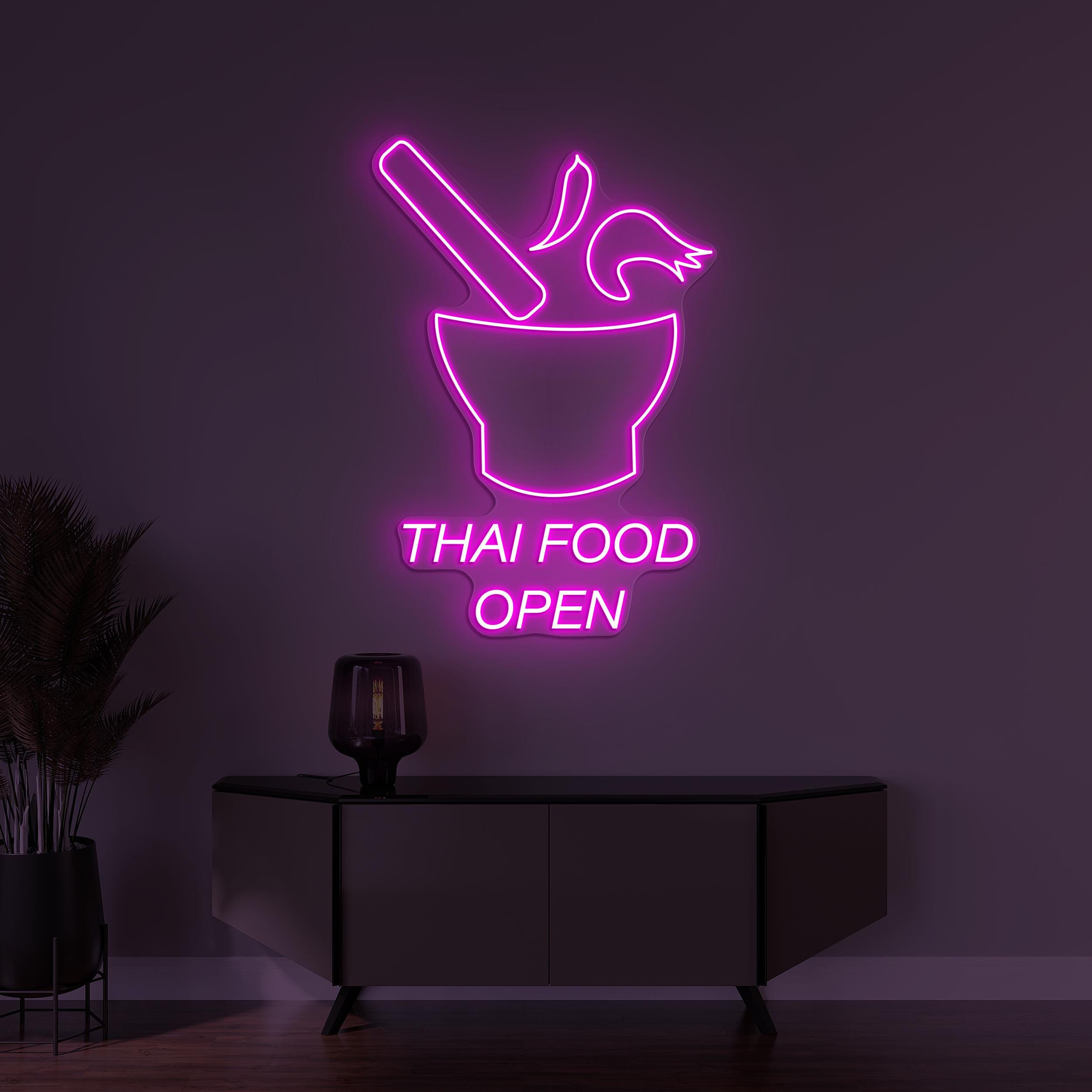 Thai Food Open Neon Sign, Thai Food Open LED Light, Asian Food Wall Decor, Restaurant Wall Decor, Tom Yum Bowl Led Sign, Thai Food Wall Art