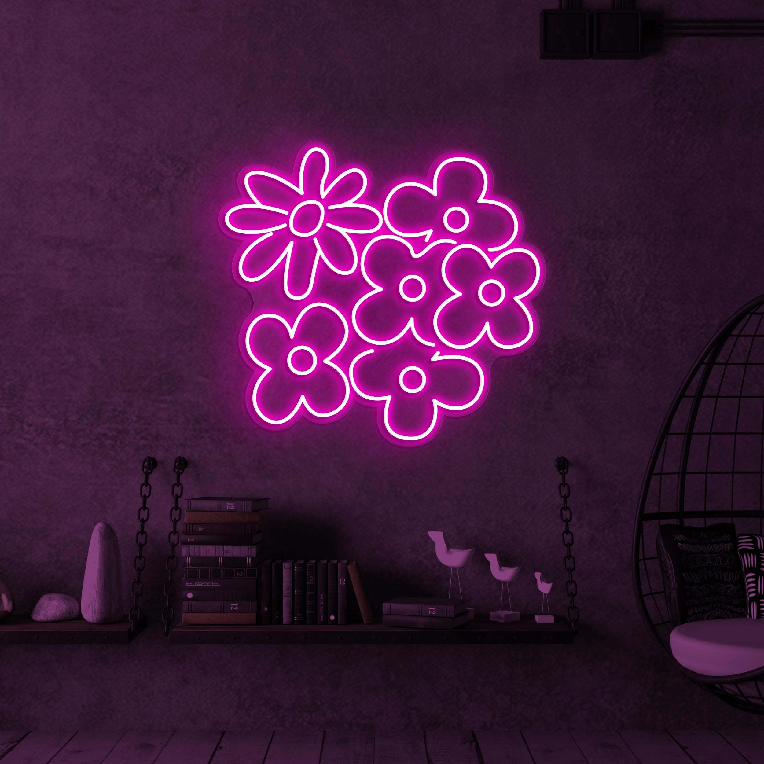 Flowers Neon Sign, Flowers LED Light, Floral Flowers Wall Decor, Girls Room Decor, Wedding Wall Art, Decor for Home, Party, Garden & Yard