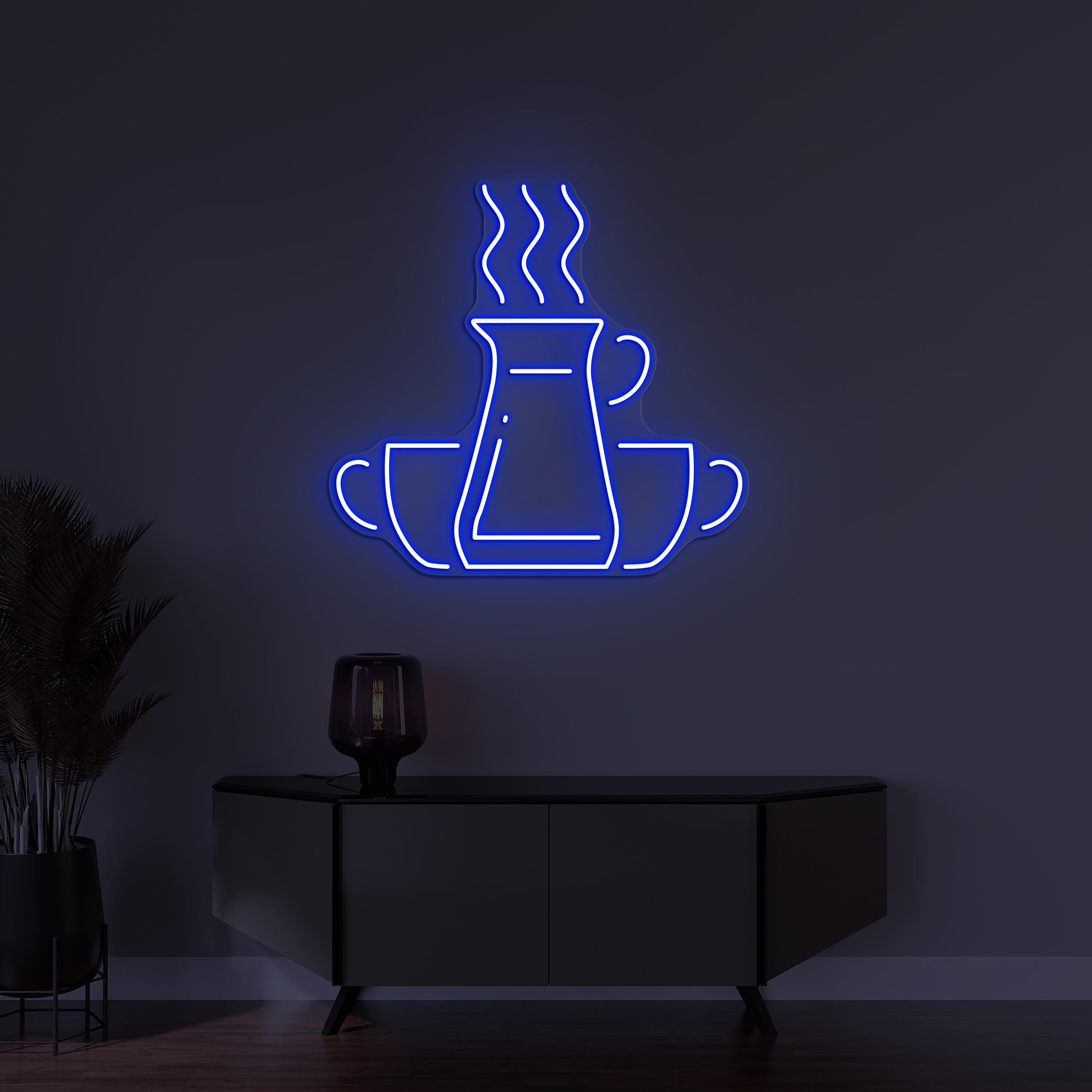 Coffee Pot With Cups Neon Sign, Coffee Pot With Cups LED Light, Coffee Shop Wall Decor, Cafe Wall Art, Gift for Coffee Lover, Mug Wall Decor