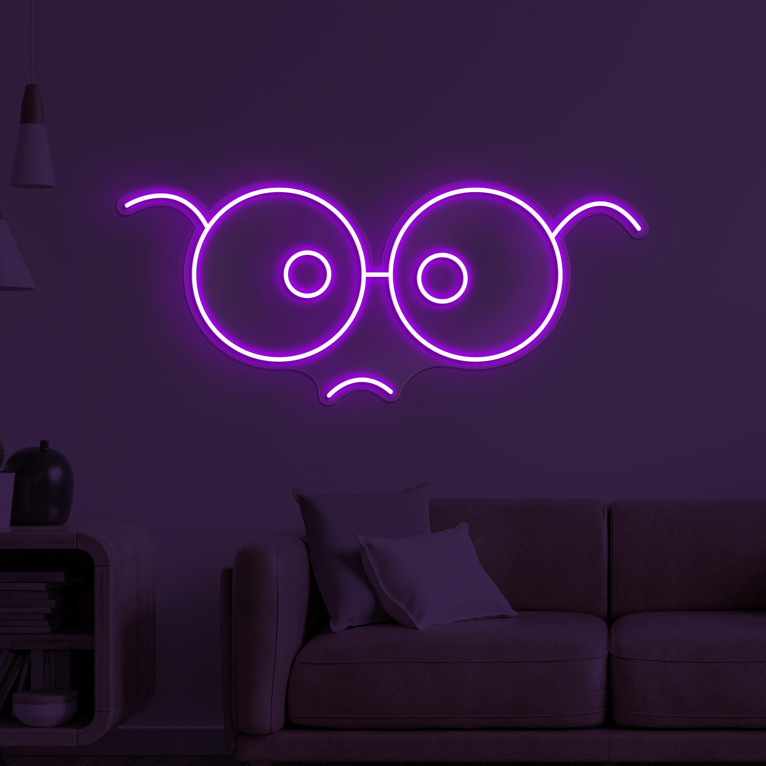 Glasses Face Neon Sign, Glasses Emoji LED Light, Sad Glasses Wall Decor, Led Neon Light, Kids Room Neon Sign, Glasses Shop Wall Decor, Gift