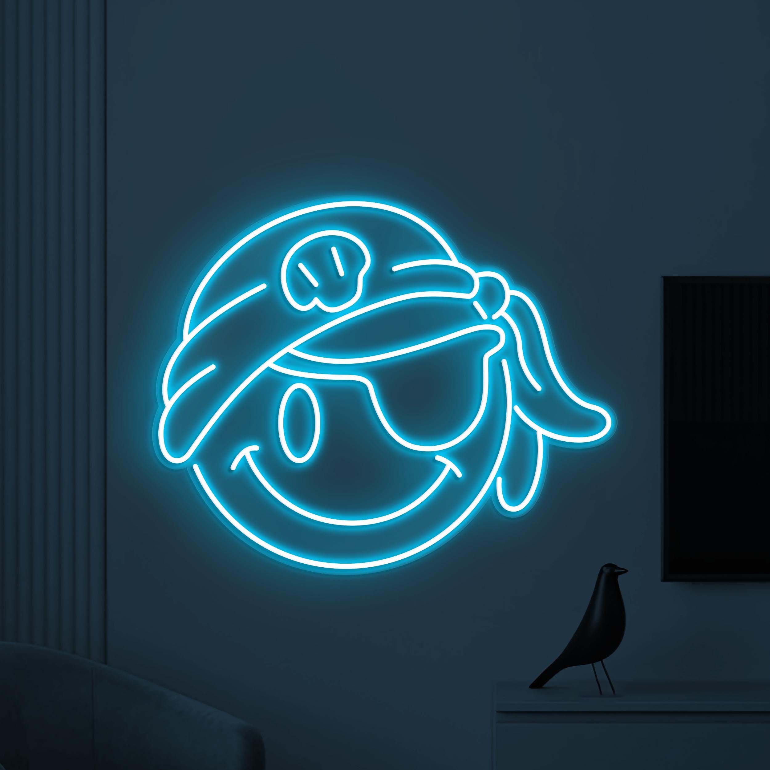 Pirate Smiley Face Neon Sign, Pirate Smiley Emoji LED Light, Smiley Face Wall Decor, Kids Room Wall Art, Pirate Emoji Sign, Bedroom Neon Art
