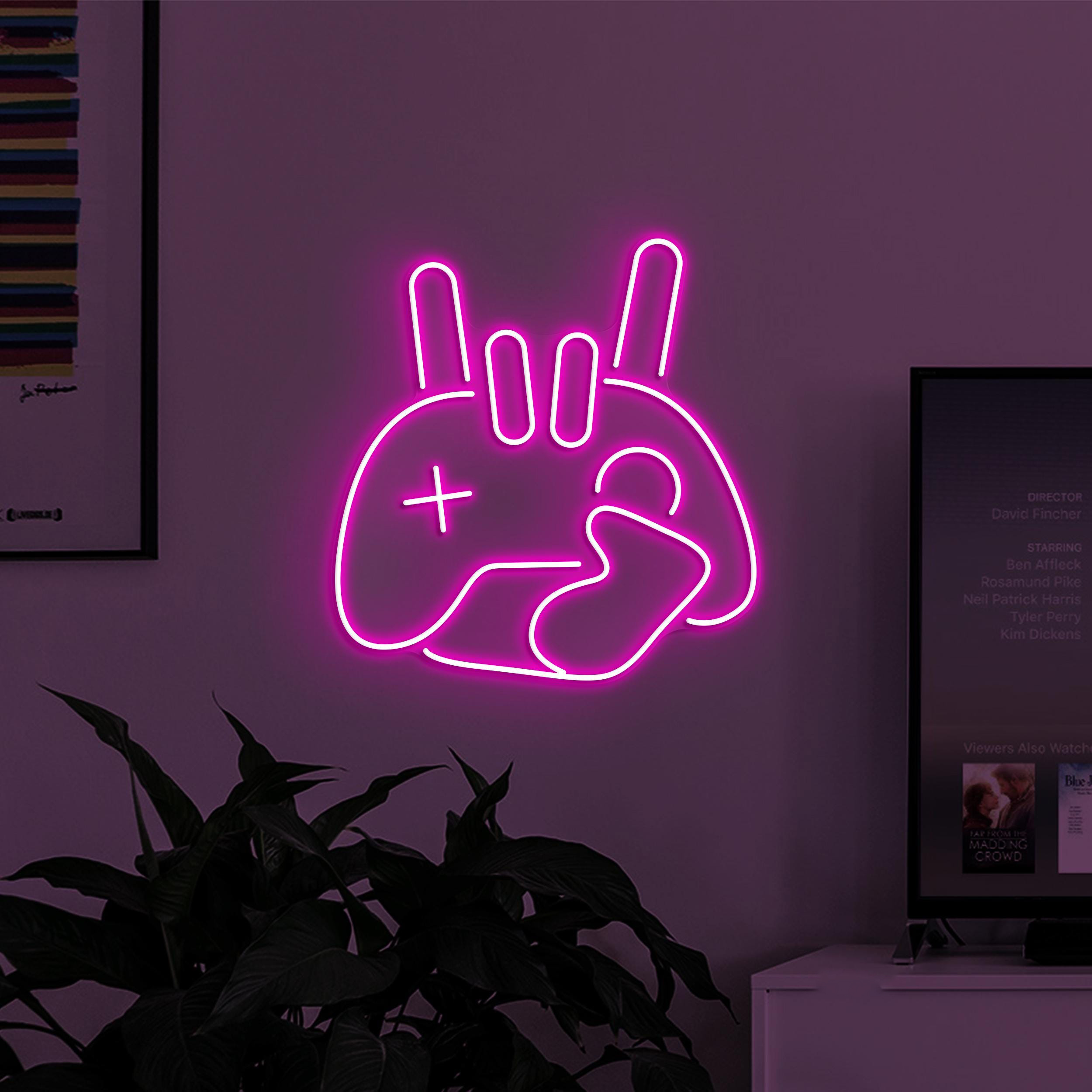 Game Rock Neon Sign, Game Rock LED Light, Game Rock Hand Wall Decor, Game Controller Neon Art, Kids Room Wall Art, Game Room Neon Light