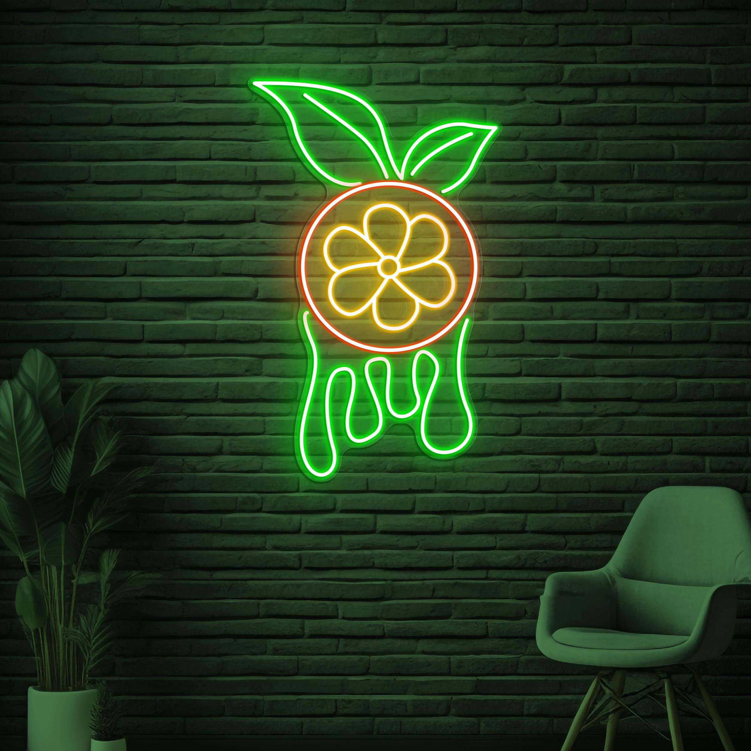Lemon Neon Sign, Melting Lemon LED Light, Fruit Shop Wall Decor, Citrus Wall Art, Lemon Leaf Neon Sign, Lemon Juice Art, Drink Corner Decor