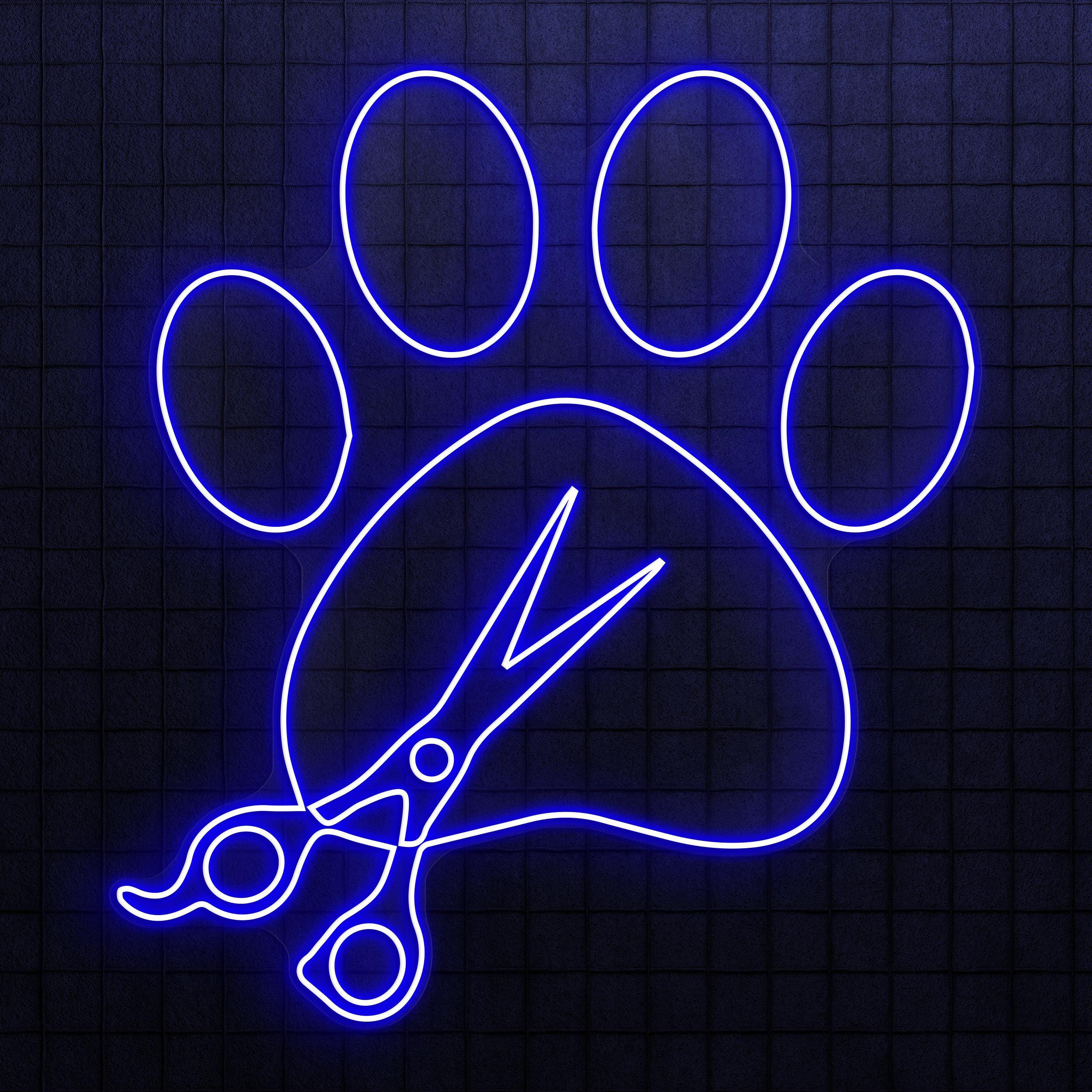 Paw with Scissors Neon Sign, Paw Print Scissors LED Light, Pet Trim Neon Light, Animal Cut Neon Light, Pet Grooming Wall Art, Pet Shop Decor