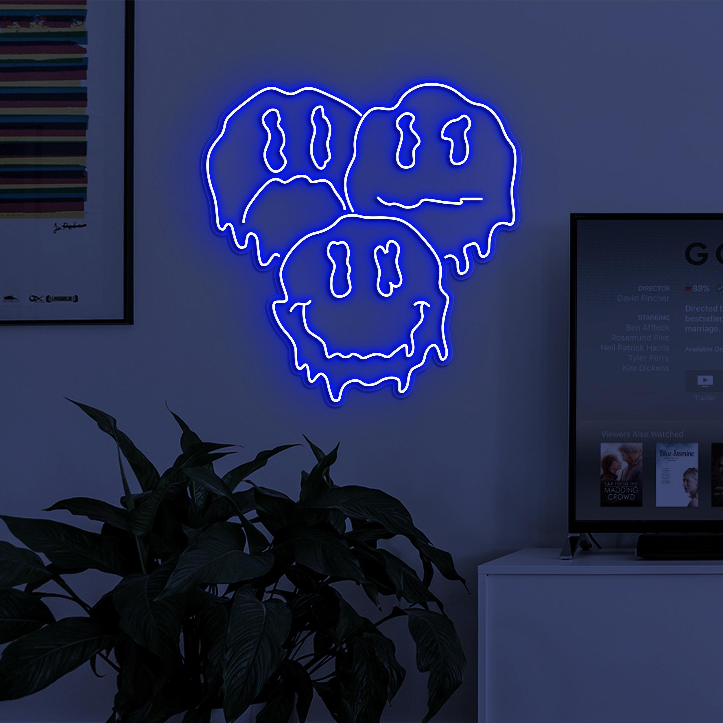 Melting Smiley Emoji Neon Sign, Three Drippy Emoji LED Light, Cute Dripping Emoji Wall Decor, Kids Room Art, Personalized Gift, Emoji Lover
