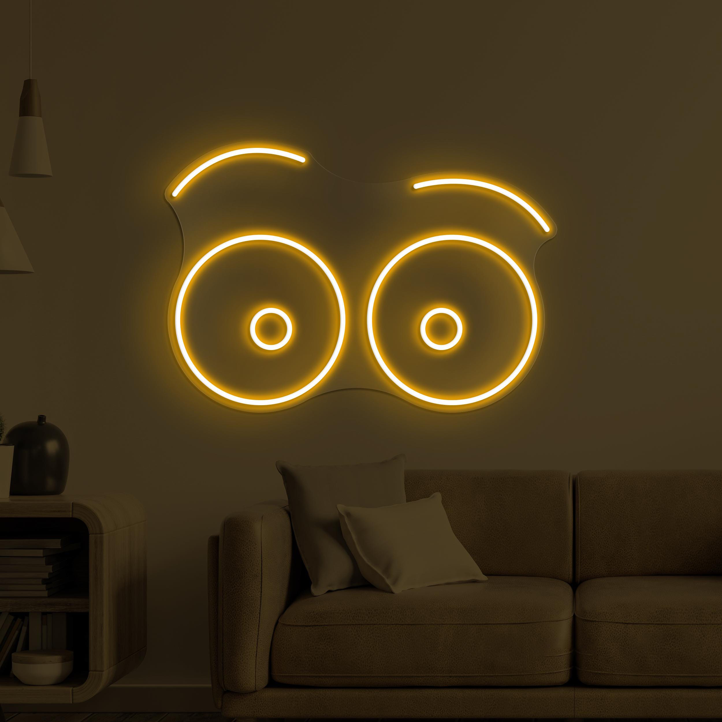 Eye Emoji Neon Sign, Eyebrows LED Light, Surprised Eyes Wall Decor, Quirky Face Wall Art, Nursery Room Neon Light, Home Wall Art, Cafe Decor