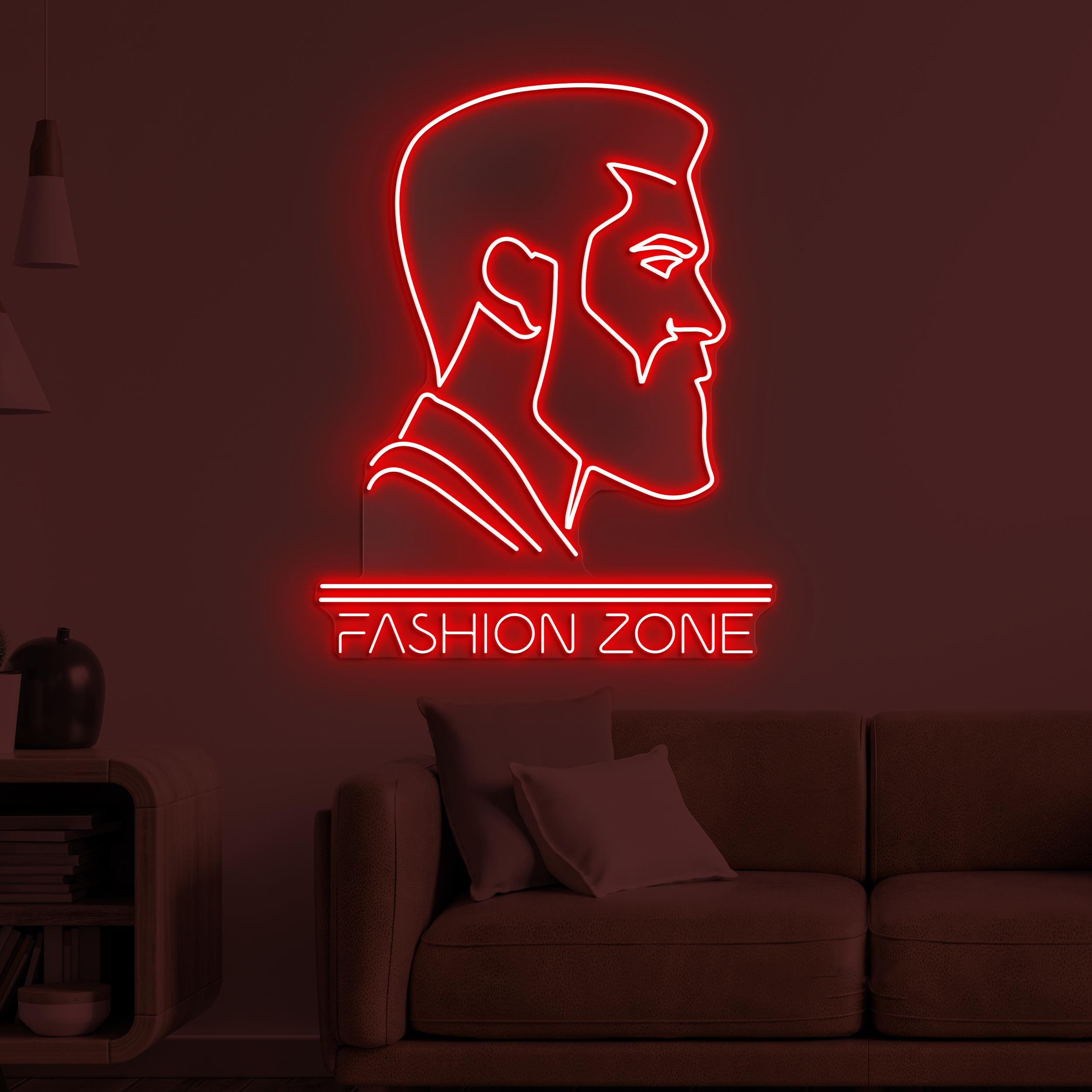 Fashion Zone Neon Sign, Fashion Zone LED Light, Beard Man Wall Decor, Men's Style Wall Art, Barber Shop Neon Light, Grooming Zone Neon Decor