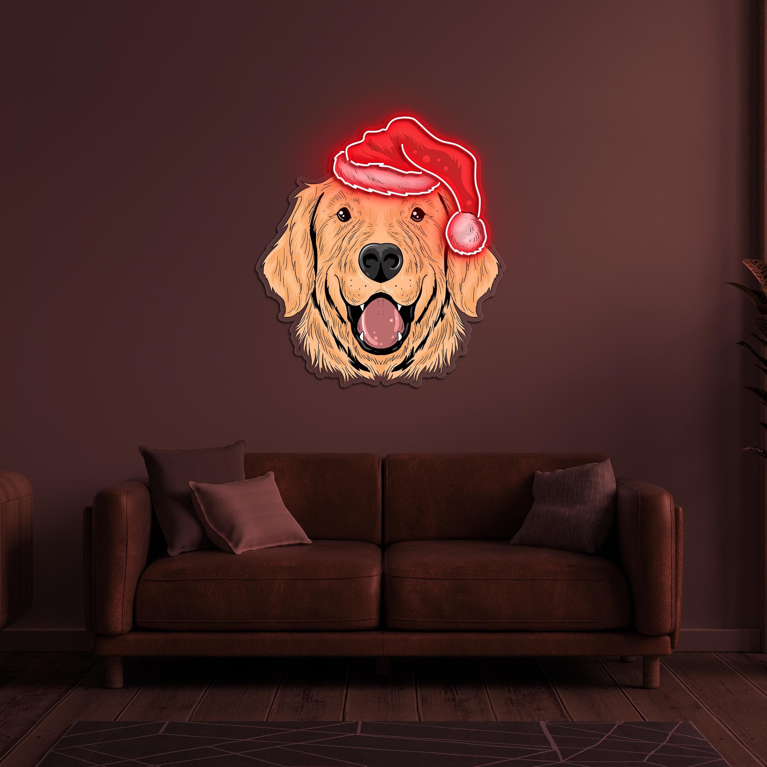 Santa Hat Dog Neon Sign, Santa Hat Dog LED Light, Dog LED Pop Art, Christmas Dog Sign, Decor for Pet Stores, Gift for Christmas & Dog Lover