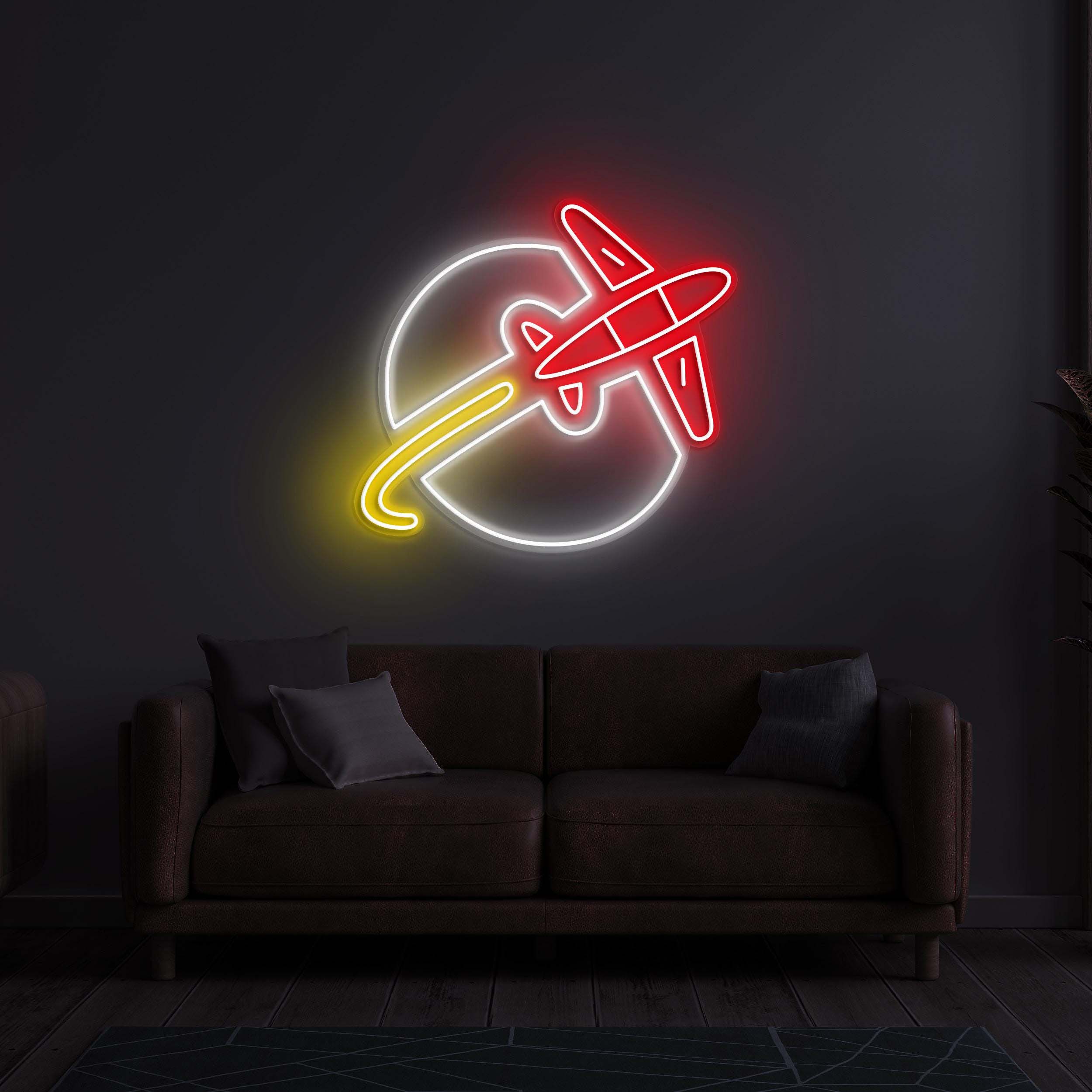 Flying Plane Neon Sign, Flying Plane LED Light, Airplane LED Neon Art, Decor for Home, Game Room & Airport, Plane Around Globe Neon Light