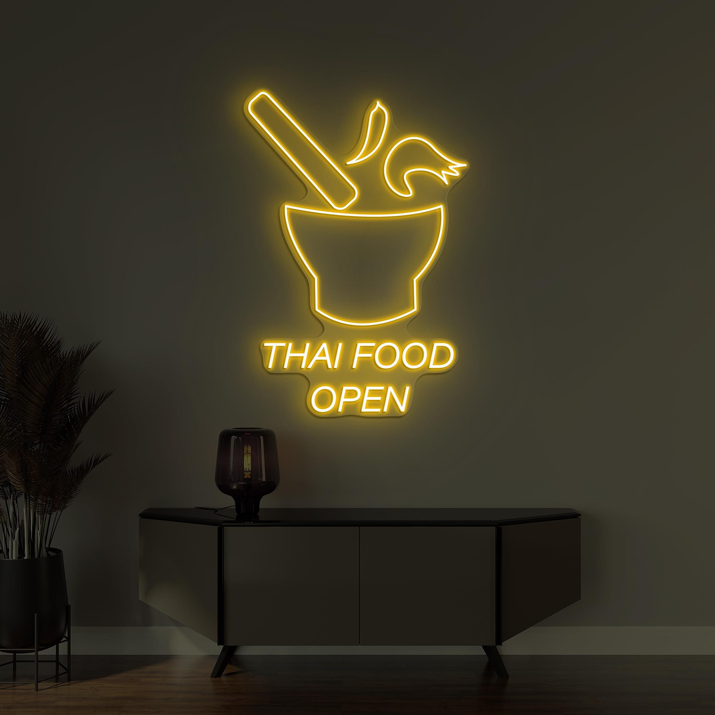 Thai Food Open Neon Sign, Thai Food Open LED Light, Asian Food Wall Decor, Restaurant Wall Decor, Tom Yum Bowl Led Sign, Thai Food Wall Art