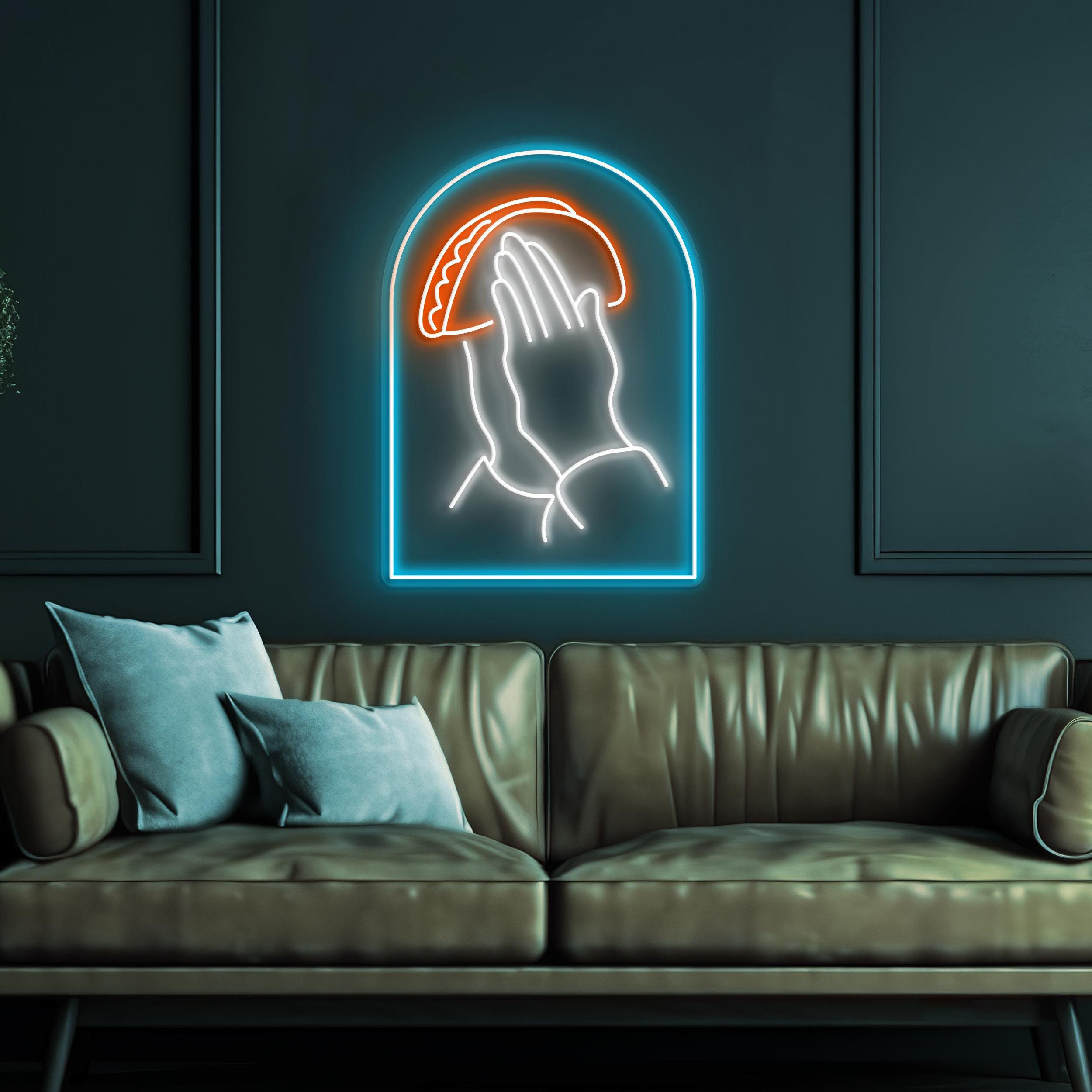 Praying Hands Holding Taco Sign, Tacos Praying Hands Decor, Mexican Restaurants Neon Art, Mexican Food Neon Sign, Gift For Tacos Lover