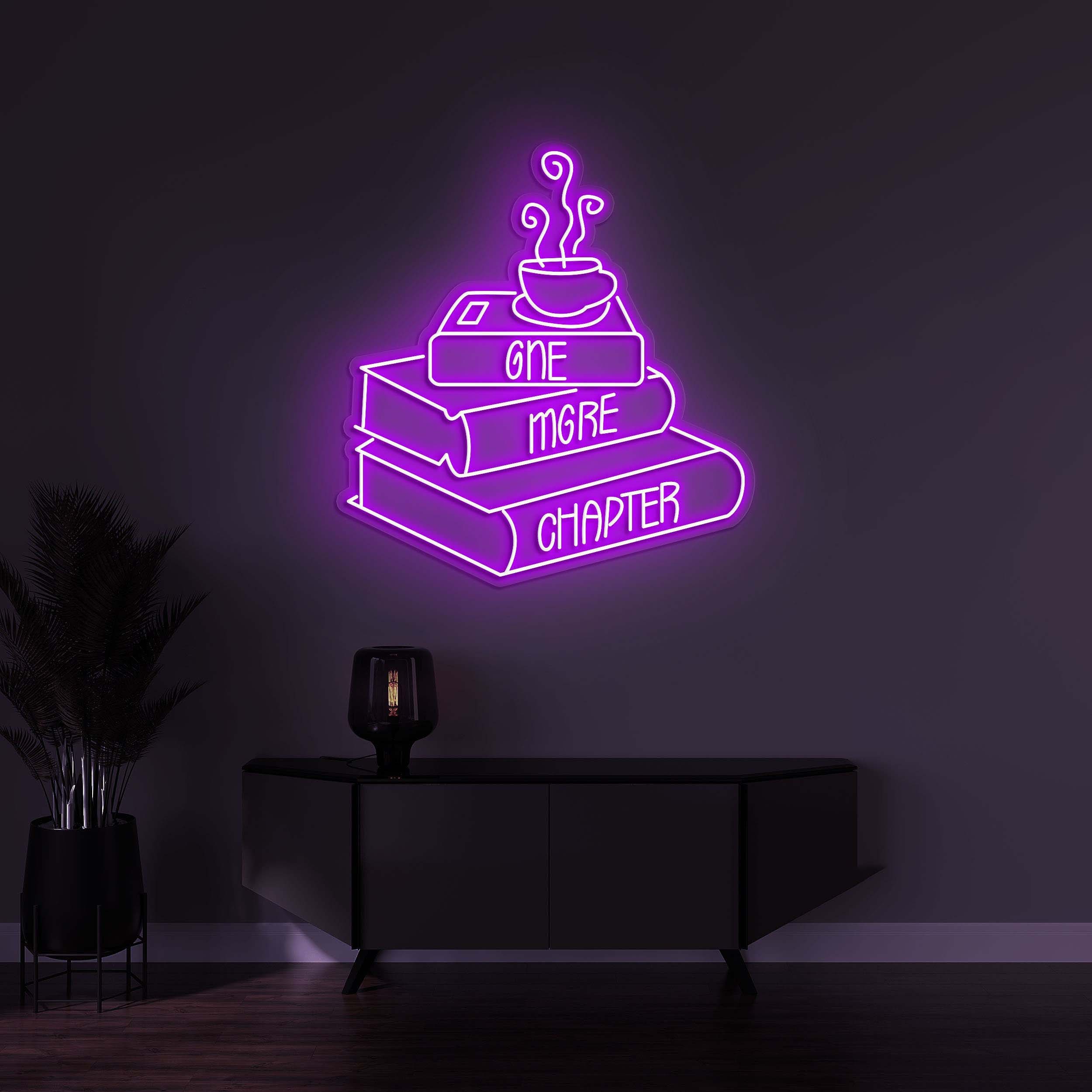 One More Chapter Neon Sign, Books Neon Sign, Coffee and Bookworm Neon Light, Room Decor for Libraries and Bookworms, Gift for Book Lovers
