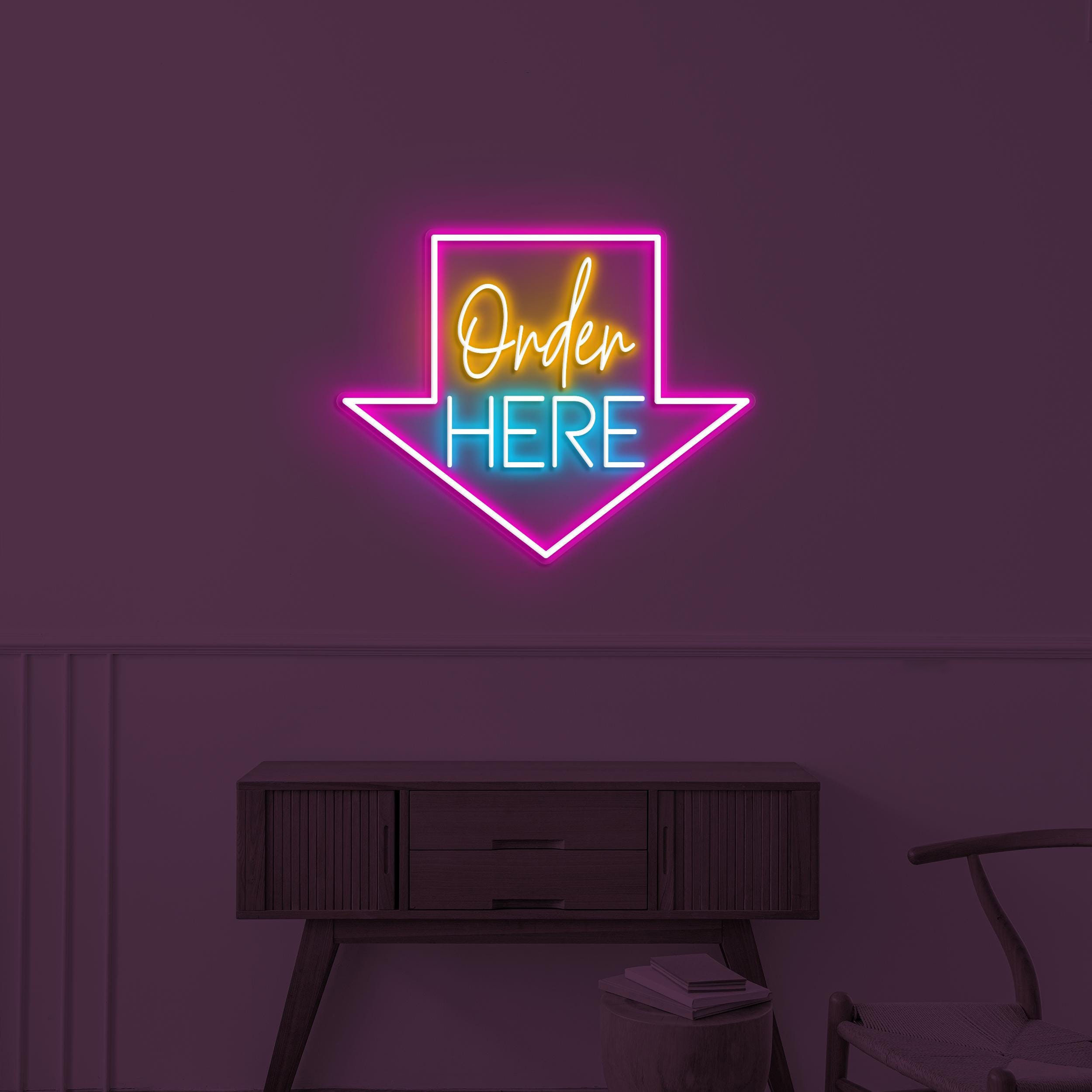 Order Here Neon Sign, Order Here LED Light, Arrow LED Sign, Restaurant Sign, Cafe, Food Shop, Store Decor, Business Art, Order Here Wall Art