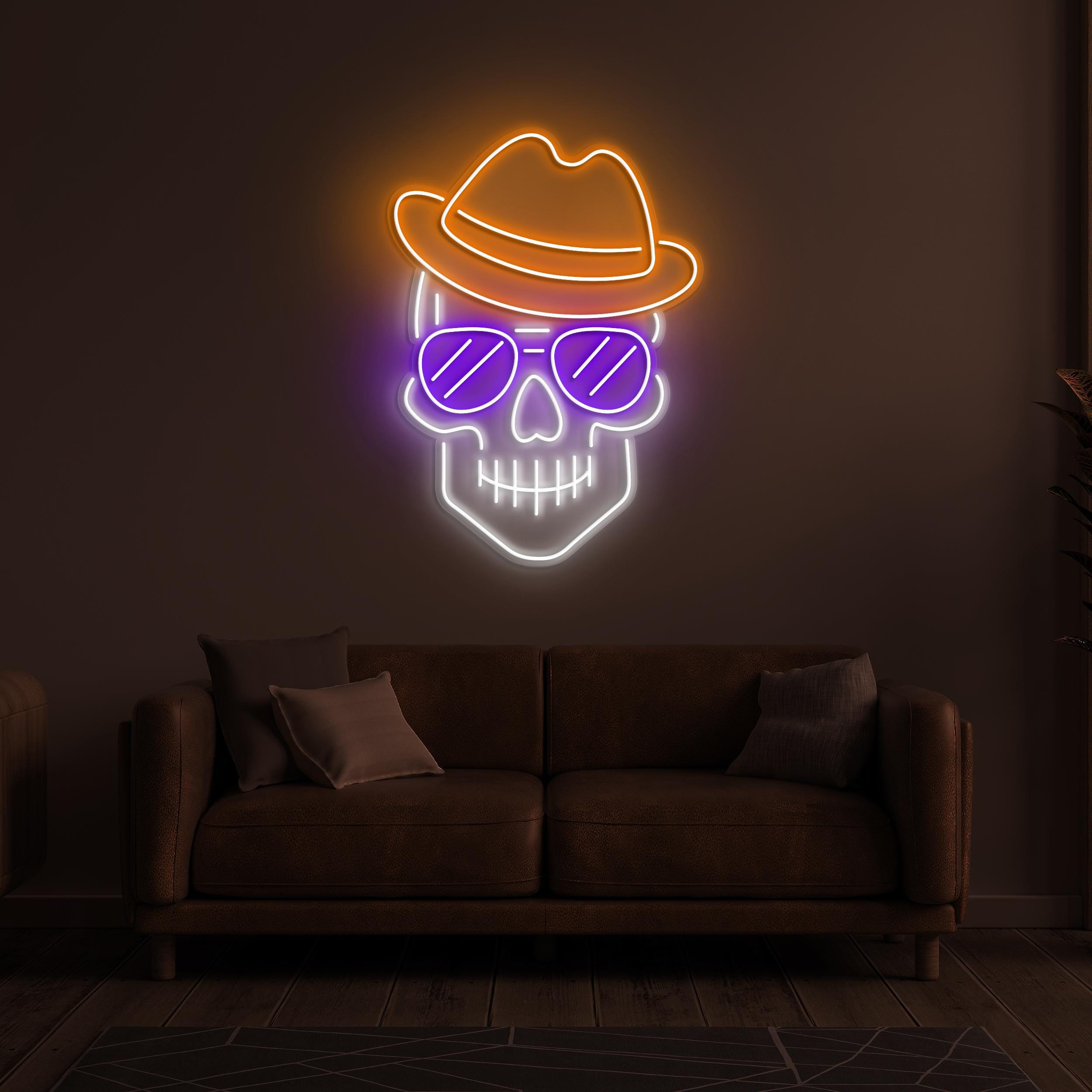 Skull In Hat & Sunglasses Neon Sign, Skull In Hat Sunglasses LED Light, Gift for Skull Lovers, Skull in Hat Wall Decor, Home and Shop Decor