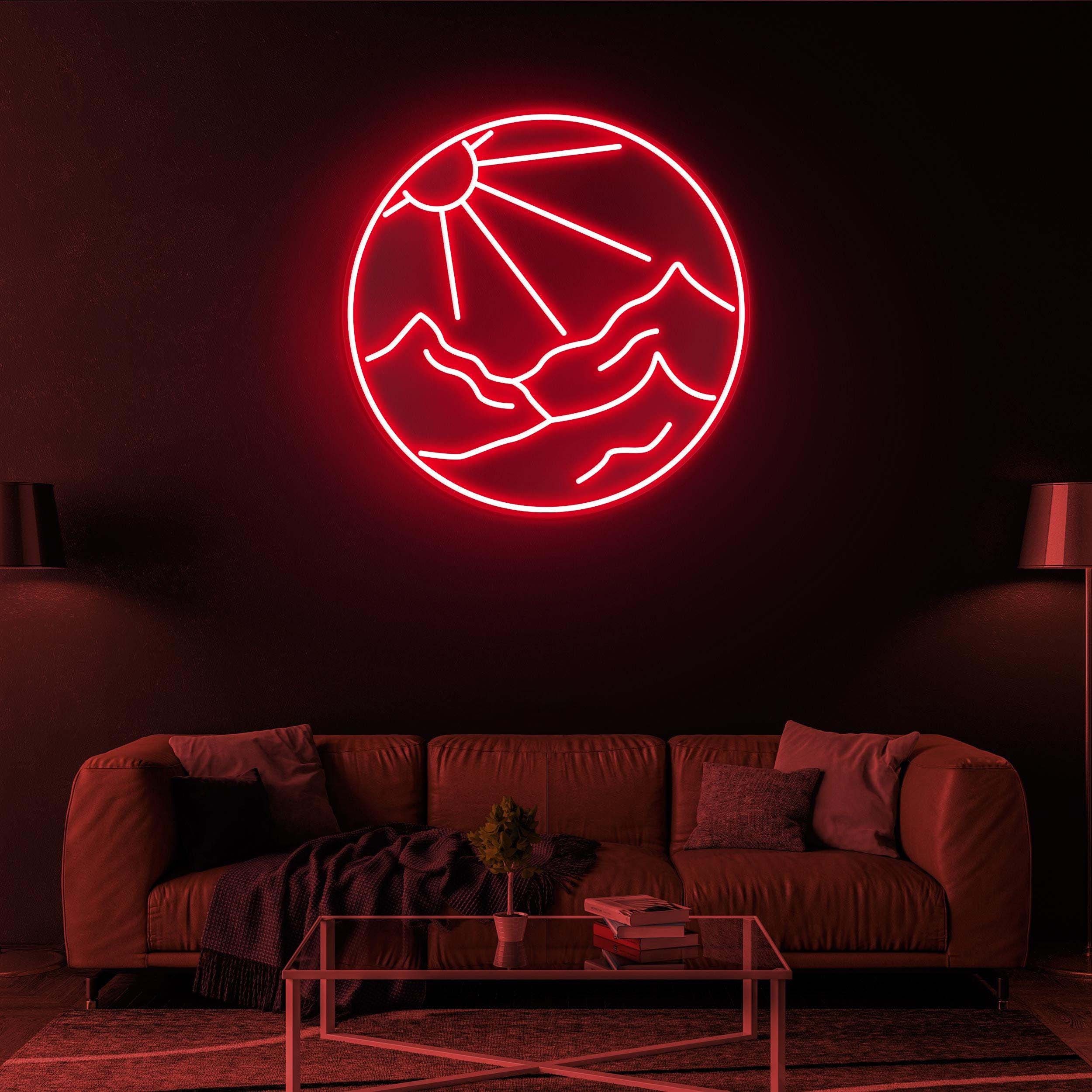 Sun and Mountains Neon Sign, Sun and Mountains LED Light, Sun and Mountains Neon Art, Decor for Home, Cafe & Game Room, Custom Neon Sign