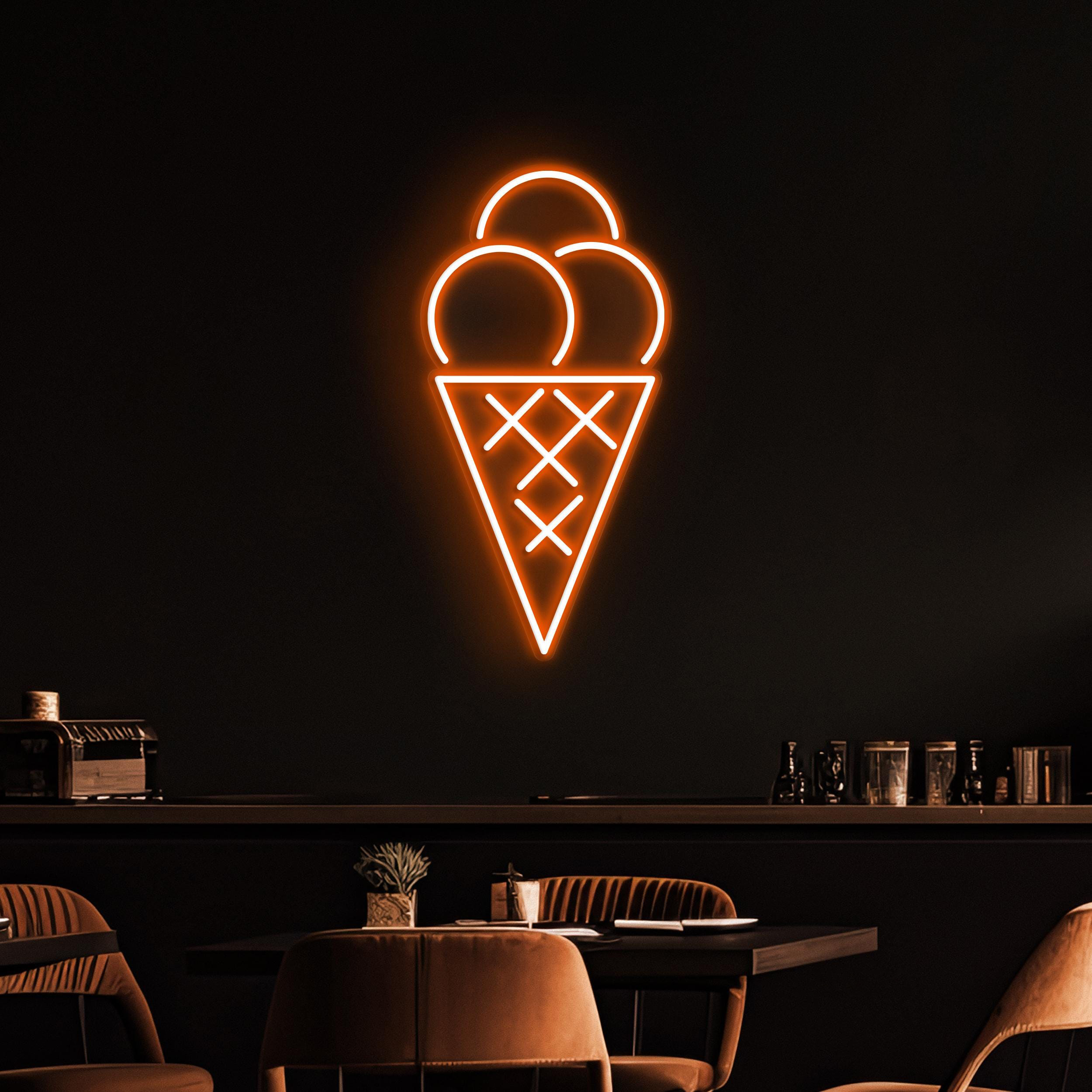Cone Ice Cream Neon Sign, Cone Ice Cream LED Light, Bar and Cafe Neon Light, Ice Cream Shop Wall Decor, Dessert Spot Art, Kids Room Decor