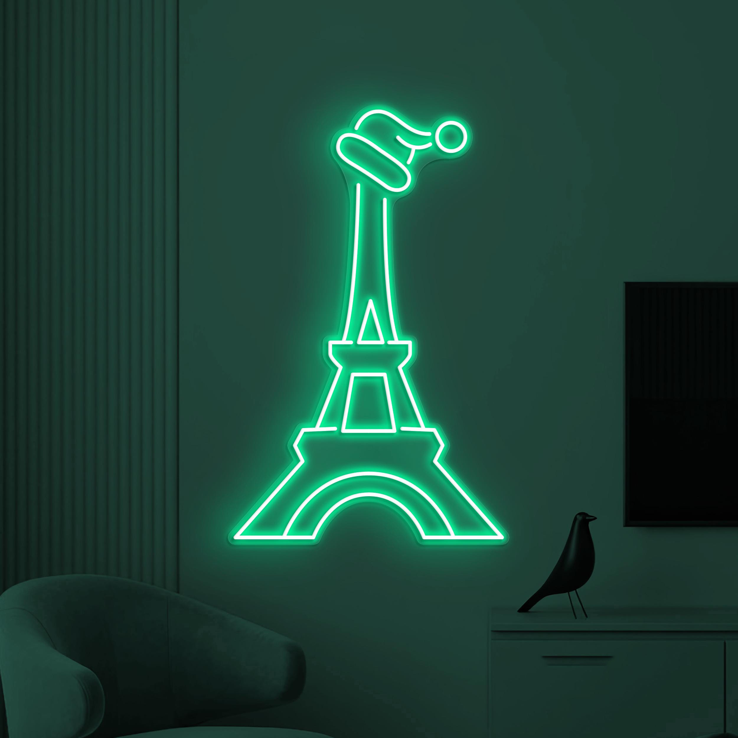 Tower Neon Sign, Christmas Eiffel Tower LED Sign, Christmas Party Wall Art, Eiffel Tower Wall Decor, Santa Hat LED Light, Kids room decor
