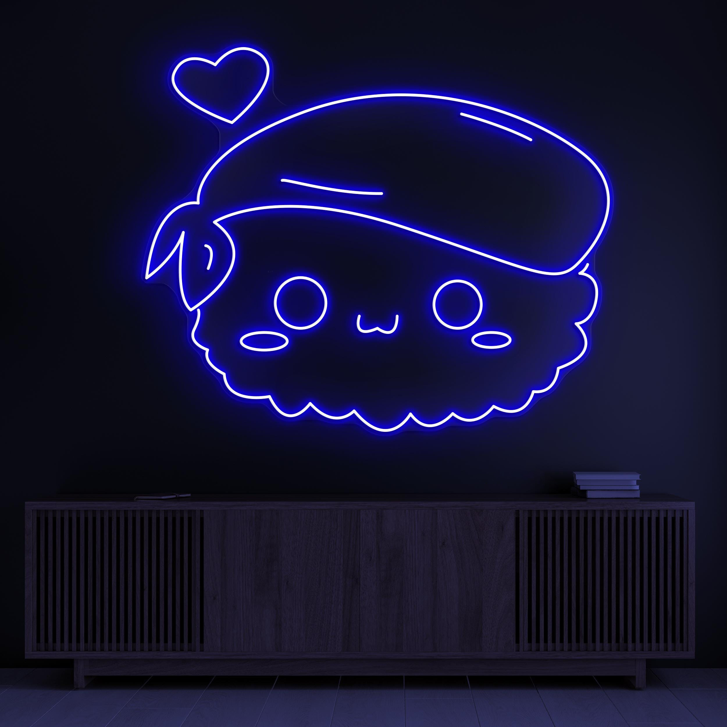 Sushi Neon Sign, Cute Sushi LED Light, Kawaii Food LED Light, Japanese Restaurant Decor, Cafe and Bar Neon Light, Sushi with Heart Neon Art