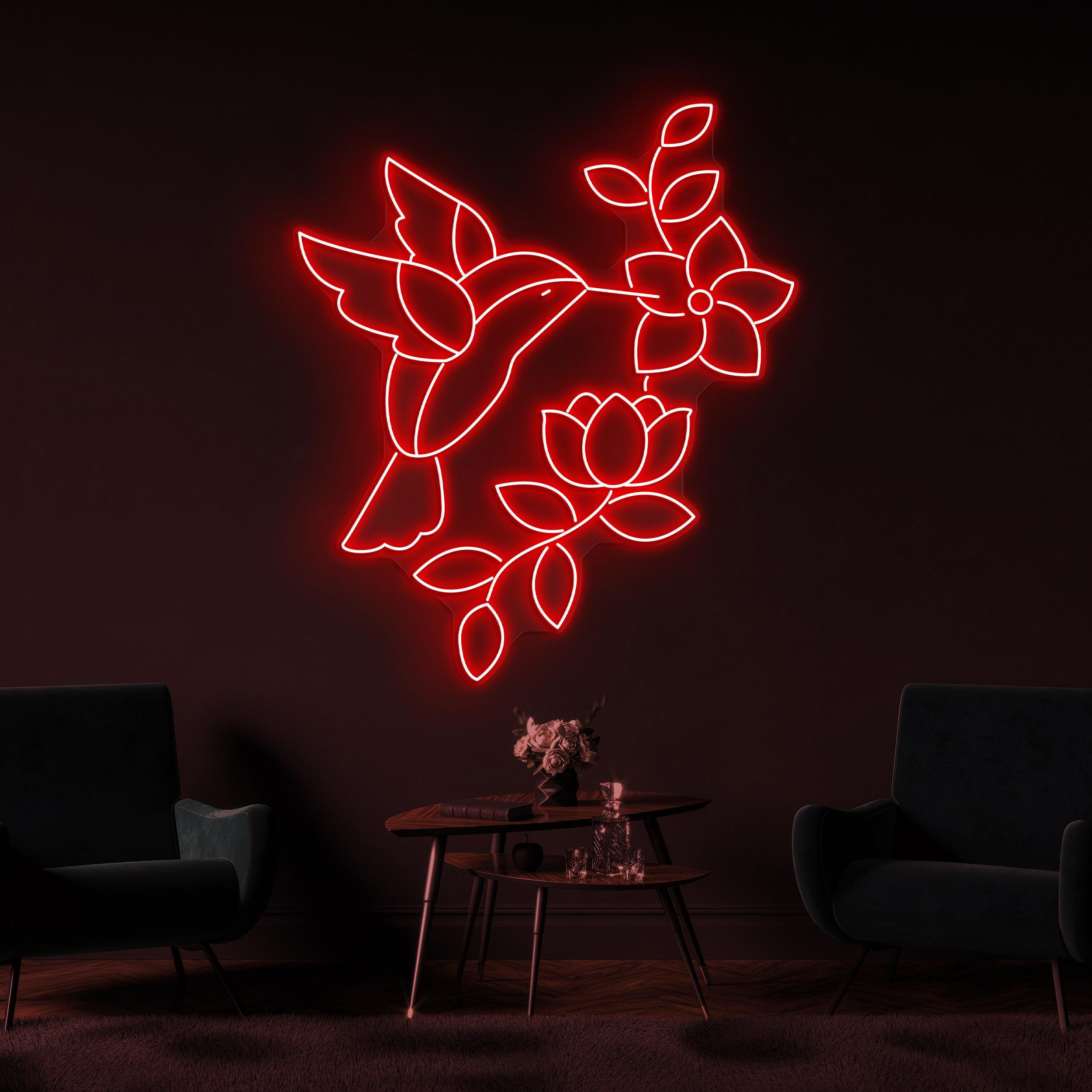 Hummingbird and Flowers Neon Sign, Hummingbird and Flowers LED Light, Flying Bird Neon Art, Garden Wall Decor, Nursery Room Neon Light, Gift