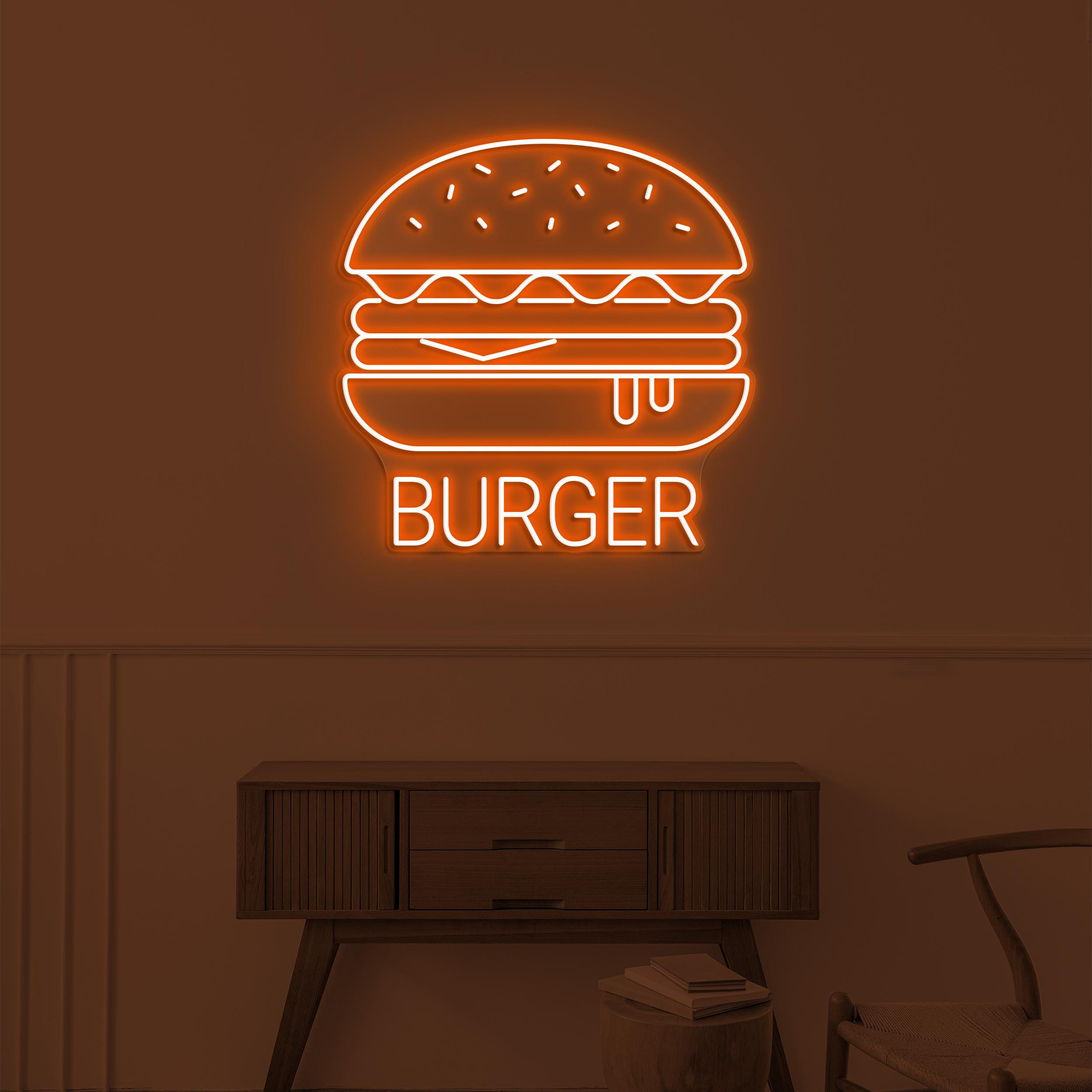 Burger Neon Sign, Hamburger LED Light, Fast Food Restaurant Wall Decor, Burger Lover Gift, Burger Neon Art, Custom Neon Sign, Cafe Wall Art