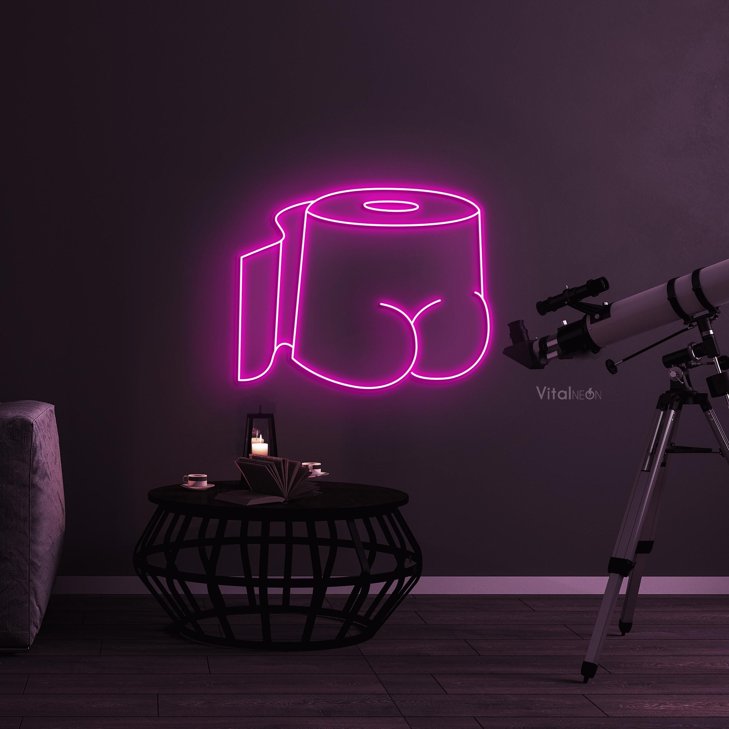 Toilet Paper Butt Neon Sign, Toilet Paper Butt LED Light, Toilet Tissue Wall Decor, Bum Bum Toilet Sign, Led Wall Art, Toilet Roll Art Light