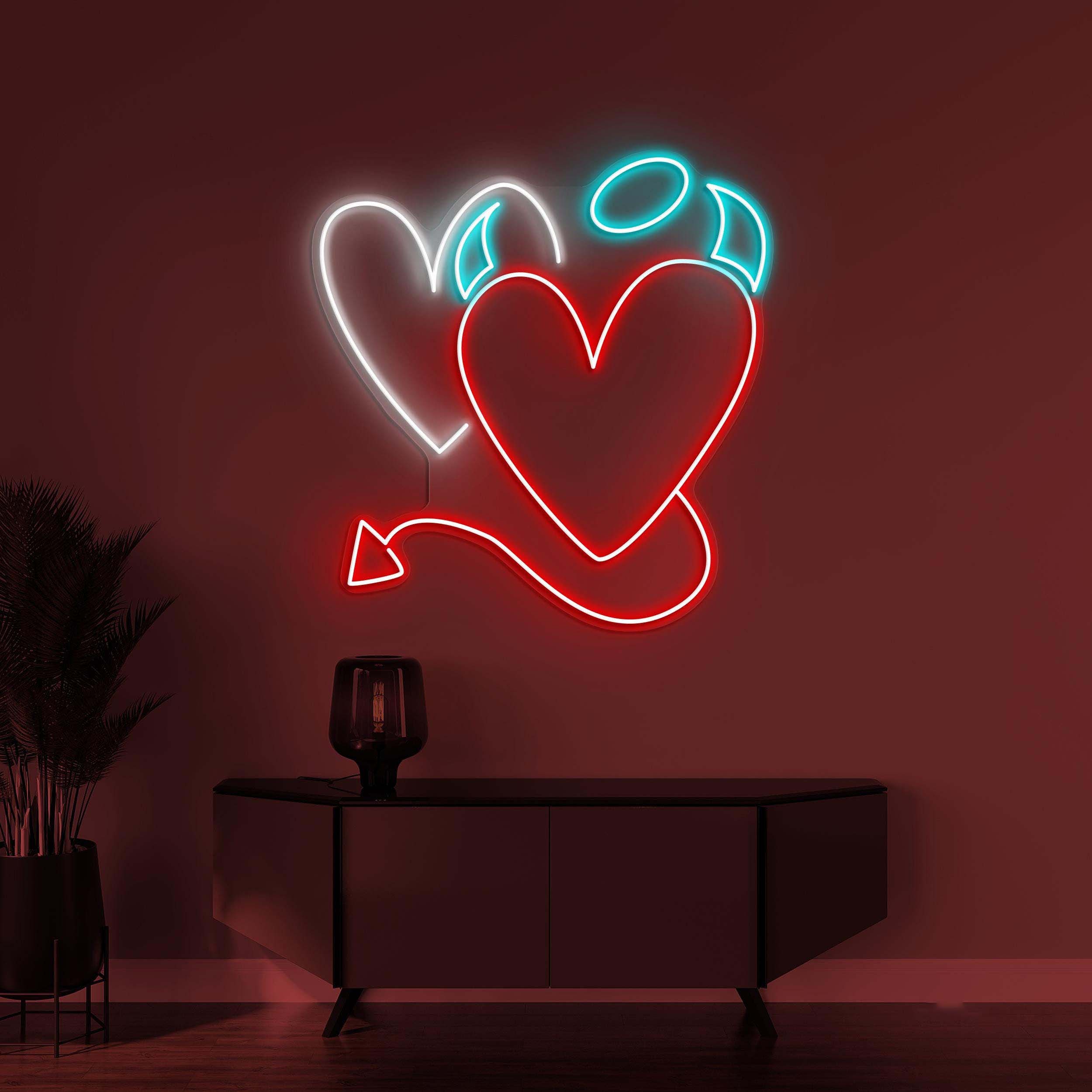 Devil Heart Neon Sign, Devil Heart LED Light, Angel and Devil Hearts Decor, Demon Heart Sign, Holo Neon Decor, Decor for Wedding, Shop & Bar