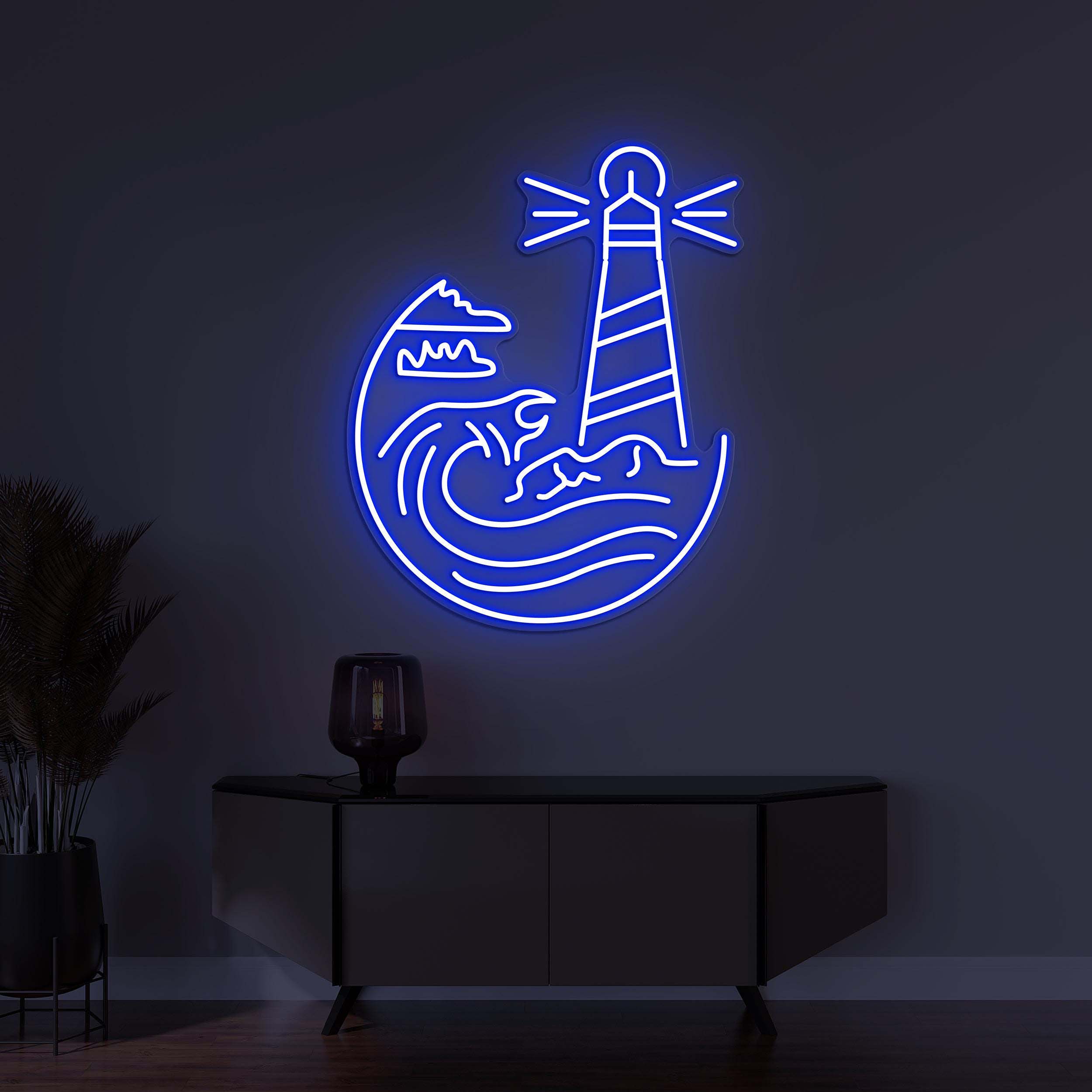 Lighthouse Neon Sign, Lighthouse LED Light, Lighthouse Wall Decor, Sea Wave Wall Art, Custom Neon Sign, Home Wall Decor, Game Room Wall Art