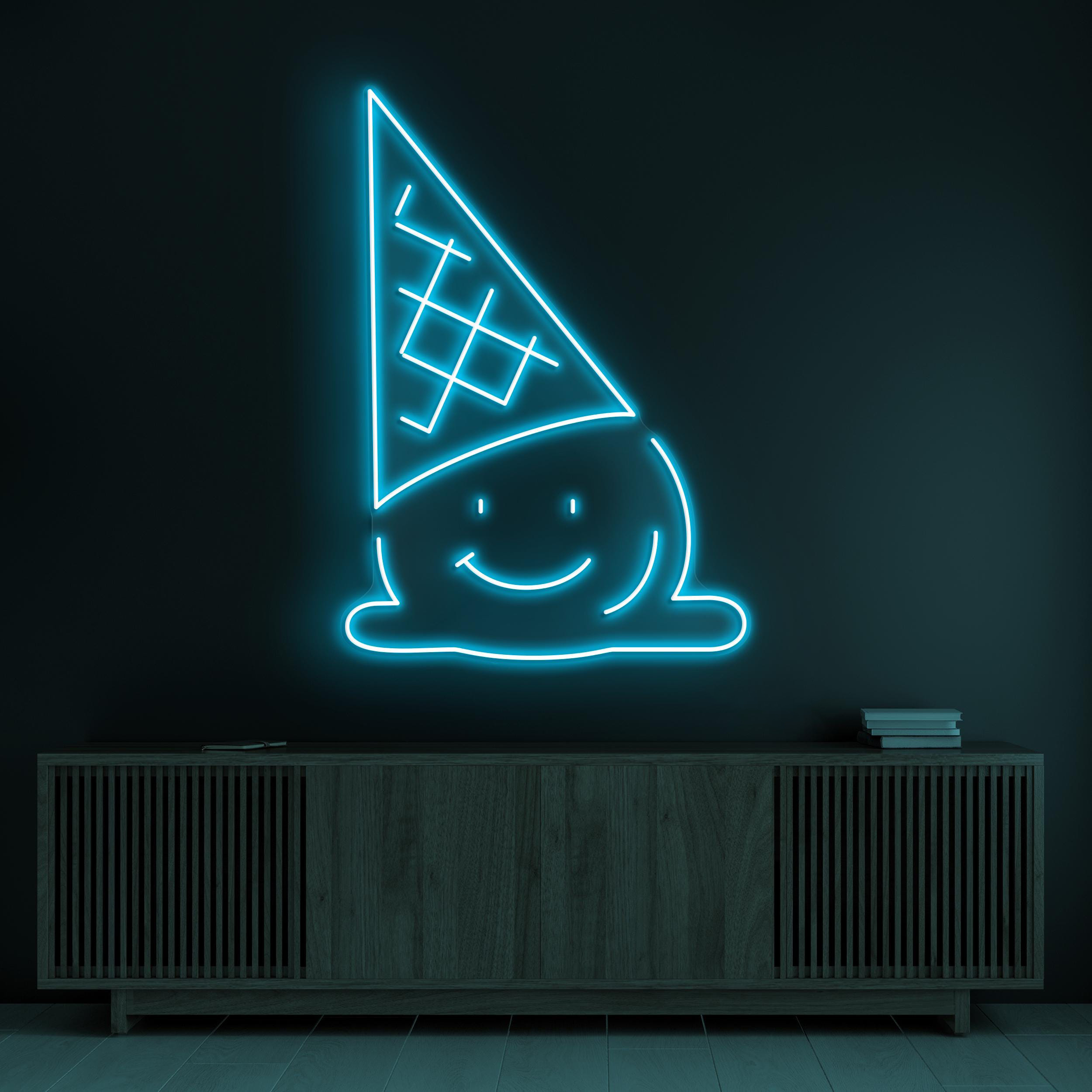 Happy Ice Cream Neon Sign, Happy Ice Cream LED Light, Melting Ice Cream Wall Art, Kids Room Wall Light, Cafe, Bar, & Dessert Spot Wall Decor