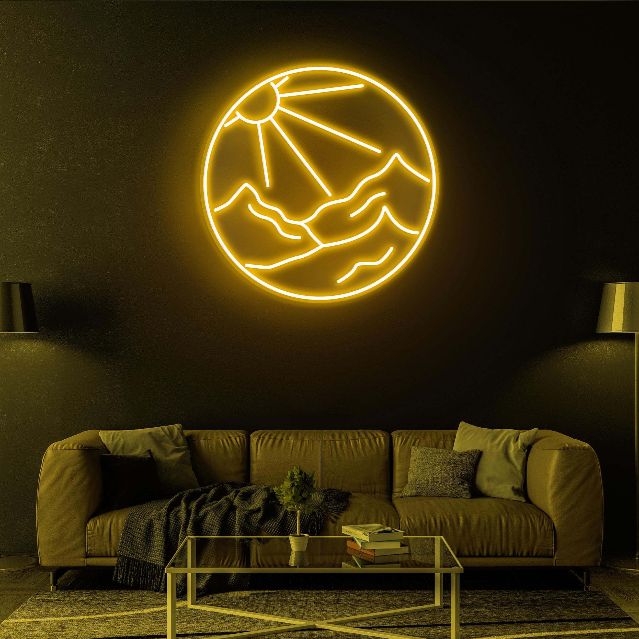 Sun and Mountains Neon Sign, Sun and Mountains LED Light, Sun and Mountains Neon Art, Decor for Home, Cafe & Game Room, Custom Neon Sign