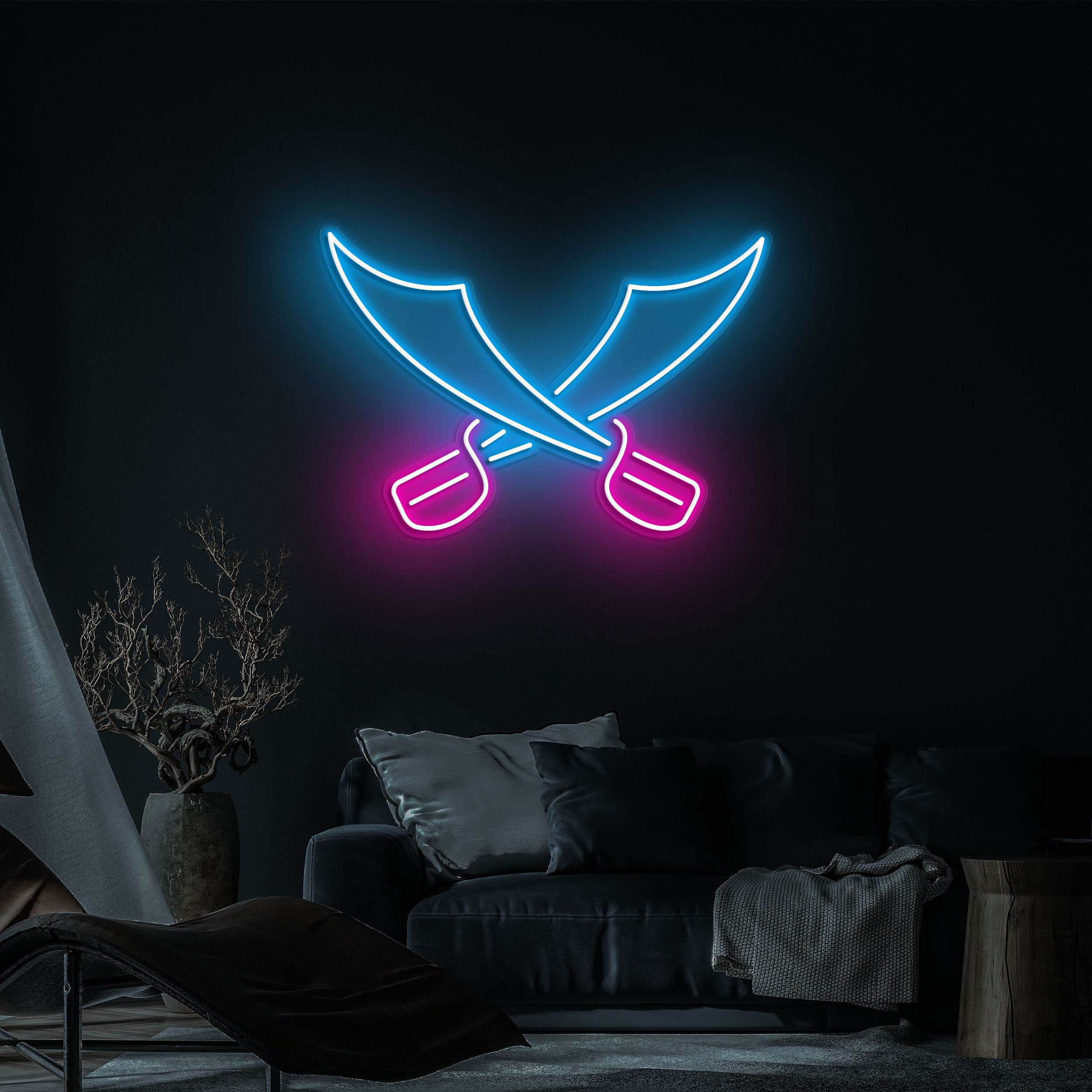 Pirate Swords Neon Sign, Crossed Swords Neon Art, Wall Decor for Pirate Rooms, Bars, and Man Caves, Pirate Swords Decor and Gift for Pirates