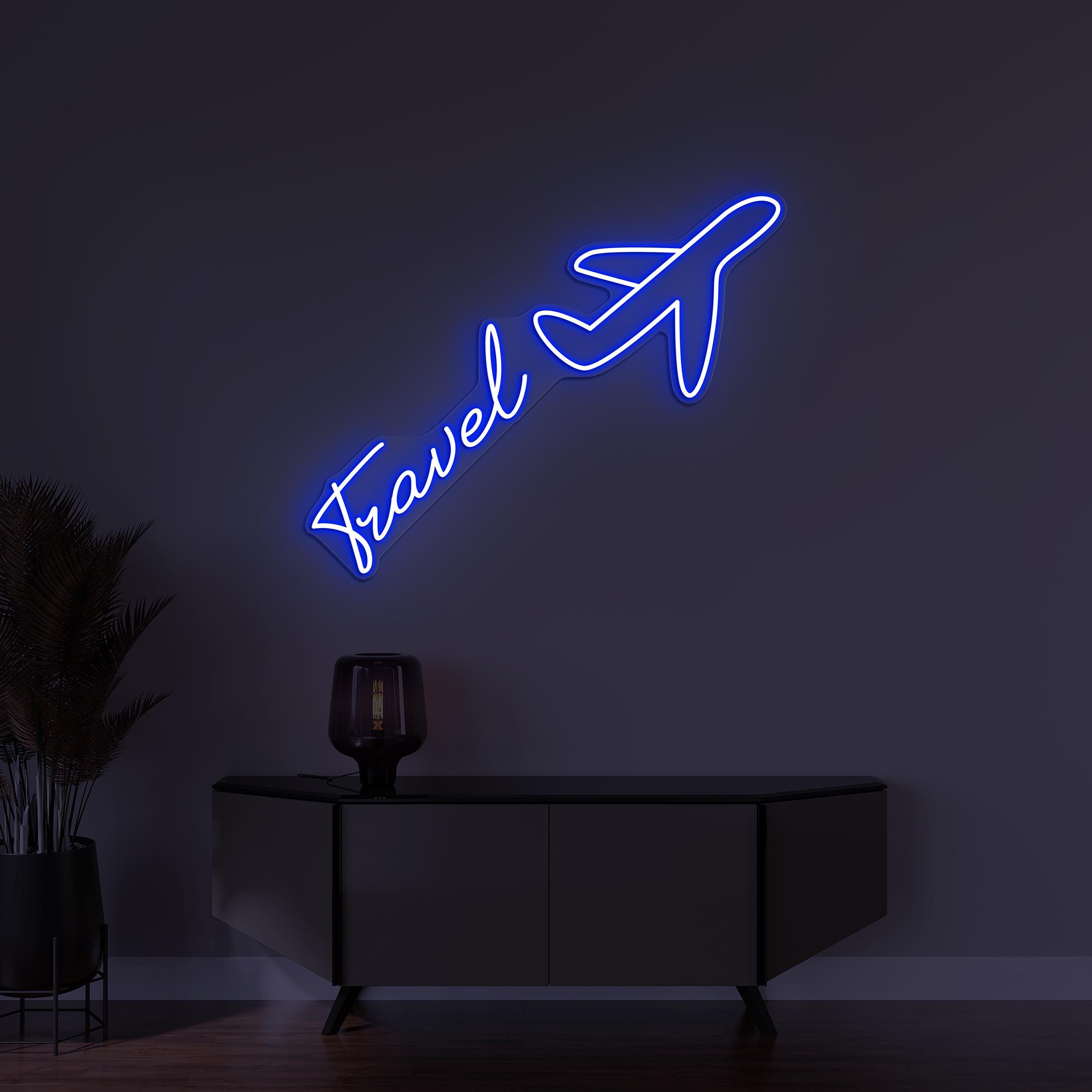 Travel Neon Sign, Travel LED Light, Airplane Wall Decor, Flying Airplane Wall Art, Travel Agency Wall Sign, Trip Neon Art, Travel Logo Sign