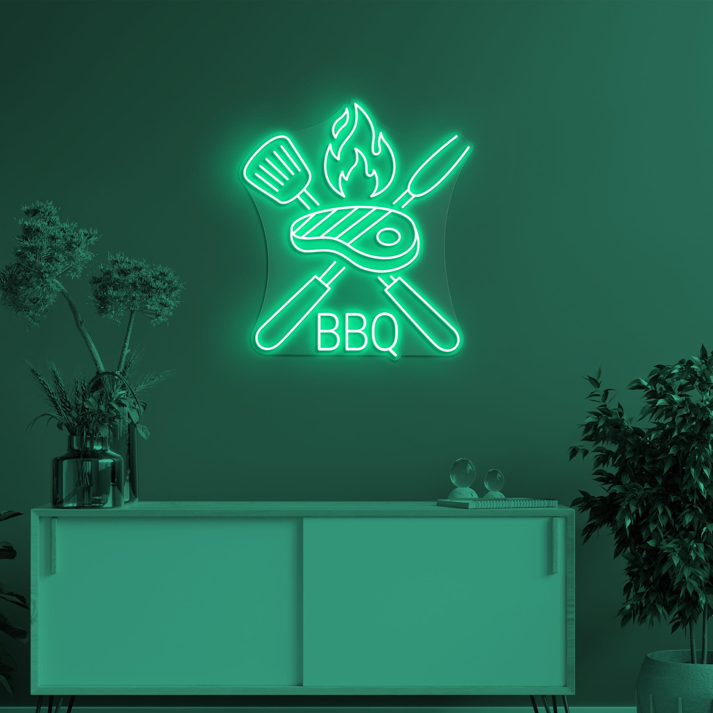 BBQ Neon Sign, BBq Led Light, Fire Meat Sign, Barbeque Wall Decor, Spoon Wall Art, BBQ Lover Gift, Home Room BBQ Party Decor, Restaurant Art