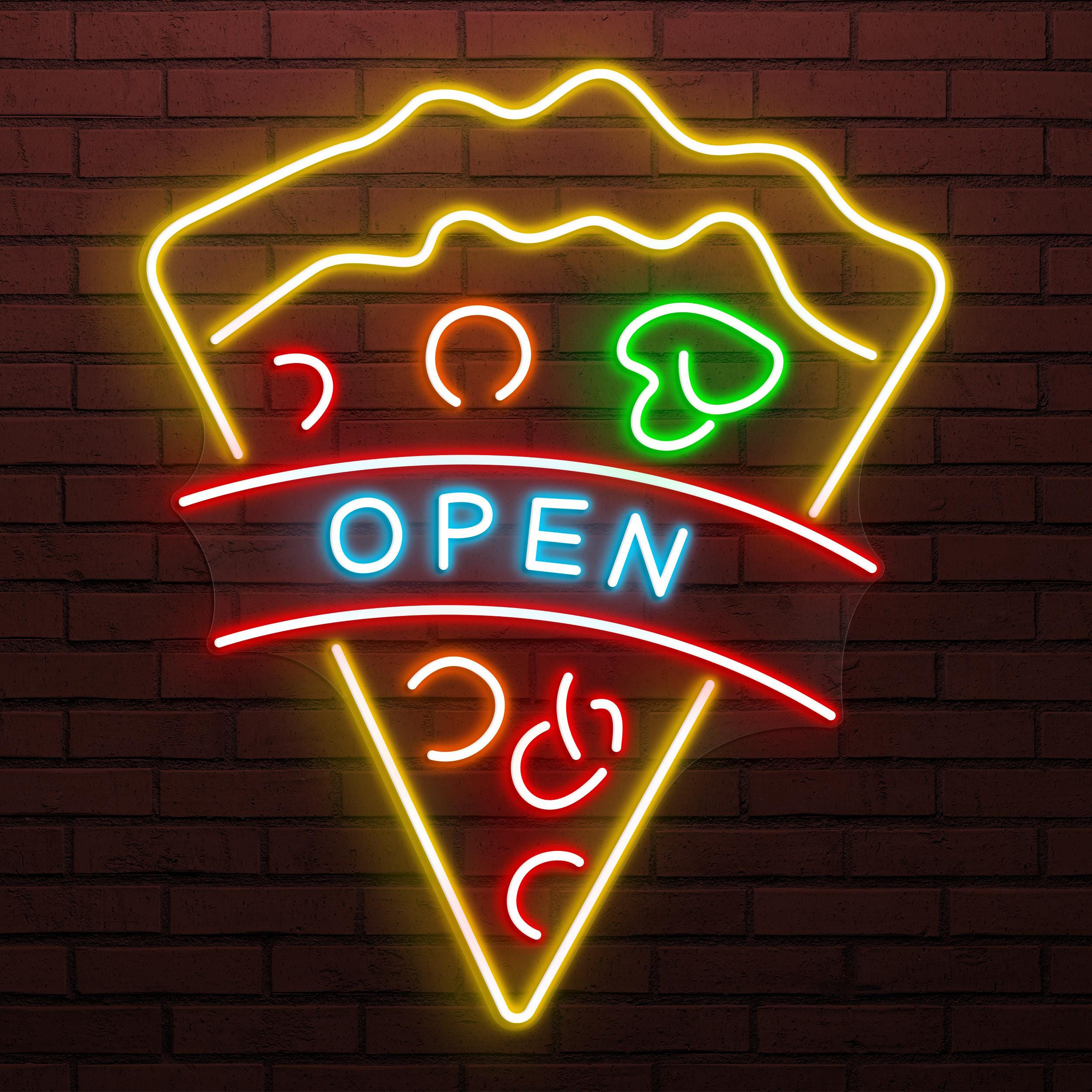 Pizza Open Neon Sign, Pizza Open LED Light, Welcome Wall Decor, Pizza Shop Neon Light, Fast Food Restaurant Wall Art, Kitchen Neon Art