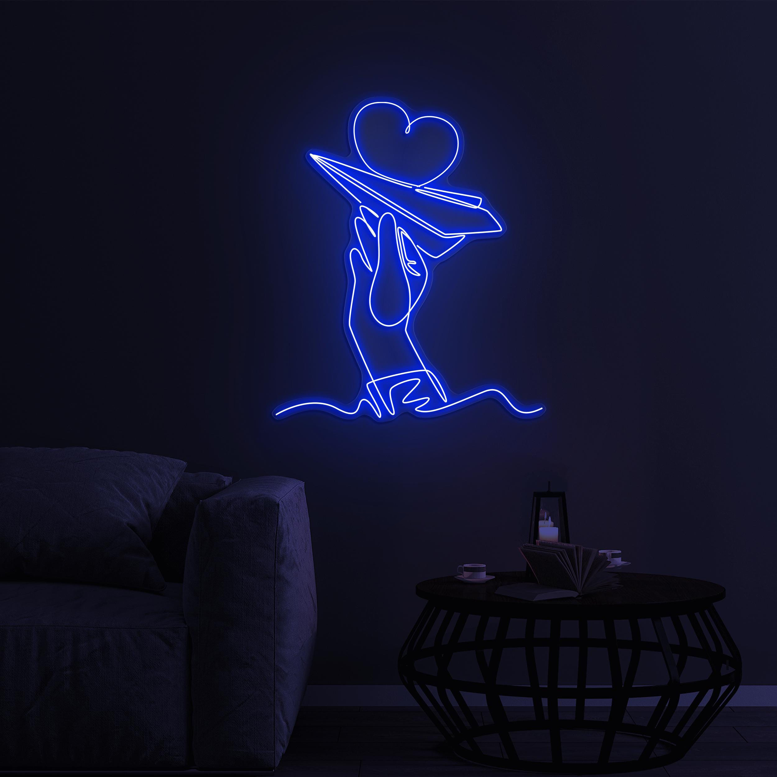 Hand and Paper Plane Neon Sign, Flying Heart LED Light, Hand and Paper Plane LED Neon Art, Home Wall Decor, Airport Wall Art, Custom Sign
