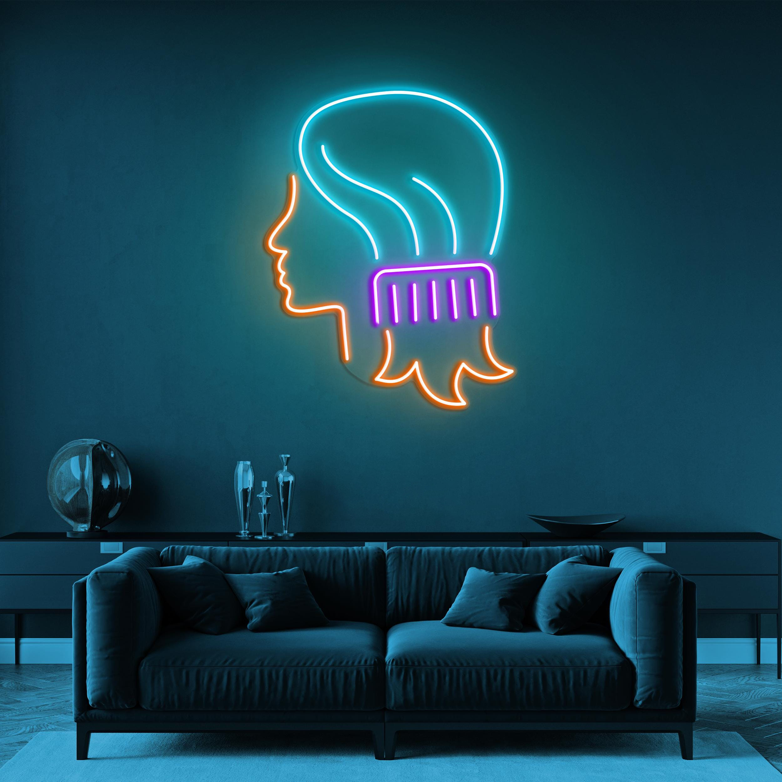 Comb Combing Woman Hair Neon Light, Salon Decor, LED Neon Art, Barber Shop Sign, Bedroom Decor, Neon Sign for Shops, Front Opening Display