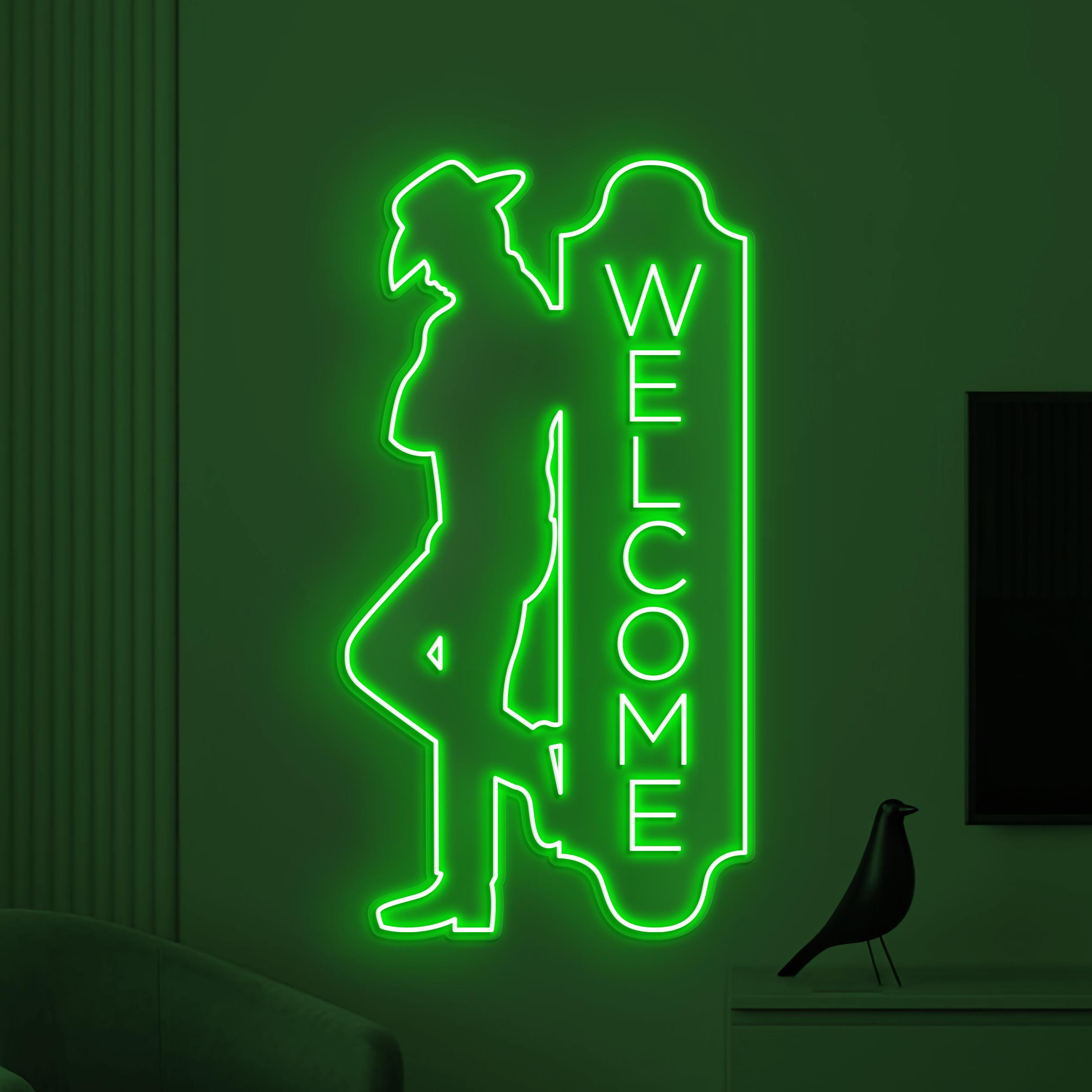 Welcome Neon Sign, Welcome LED Light, Cowboy Man Wall Decor, Cafe Neon Sign, Personalized Welcome Sign, Open Shop Sign, Business Logo Art
