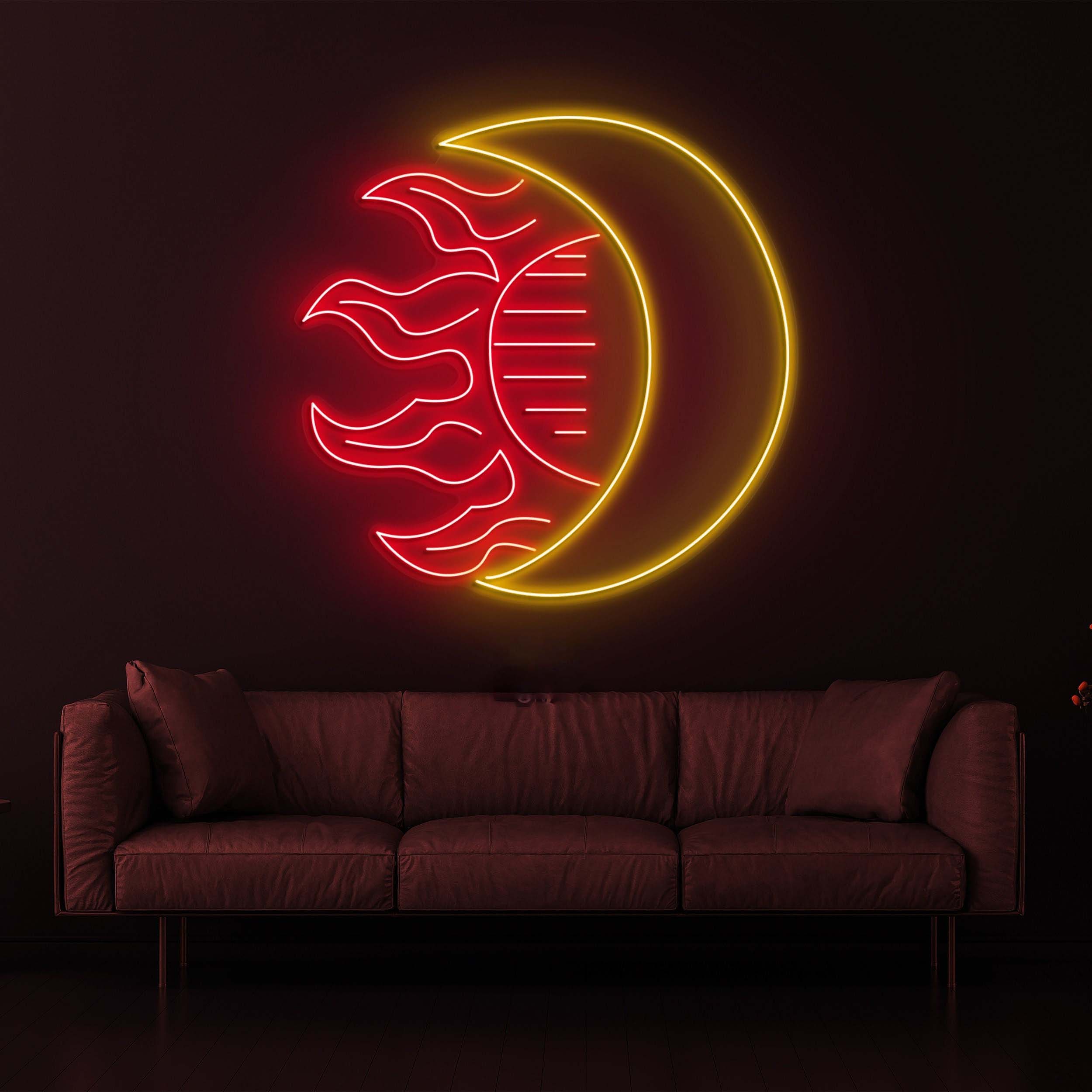 Moon and Sun Neon Sign, Half Sun and Half Moon Night Lamp, Perfect for Room Wall Decor, Unique Art Design for Bedroom, Home Bar, Gift idea