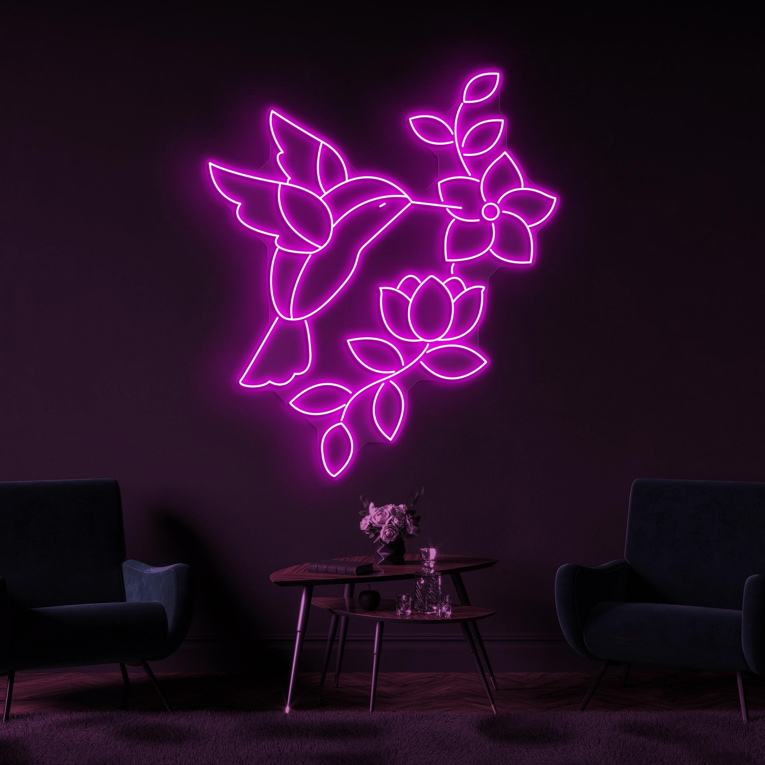 Hummingbird and Flowers Neon Sign, Hummingbird and Flowers LED Light, Flying Bird Neon Art, Garden Wall Decor, Nursery Room Neon Light, Gift