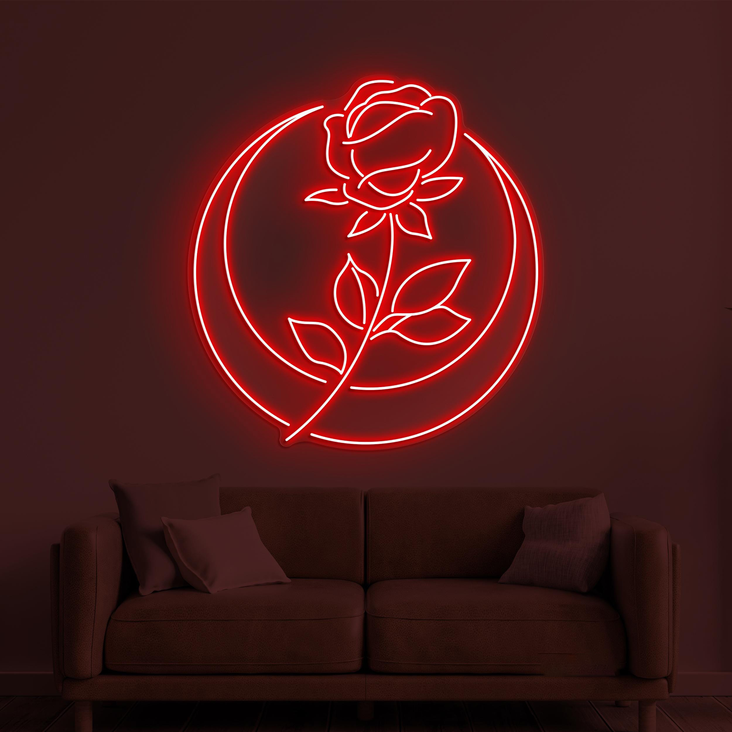 Moon Rose Flower Neon Sign, Moon Rose Flower LED Light, Flower Shop Wall Decor, Moon & Rose Wall Art, Wedding Party Decor, Moon Night Light